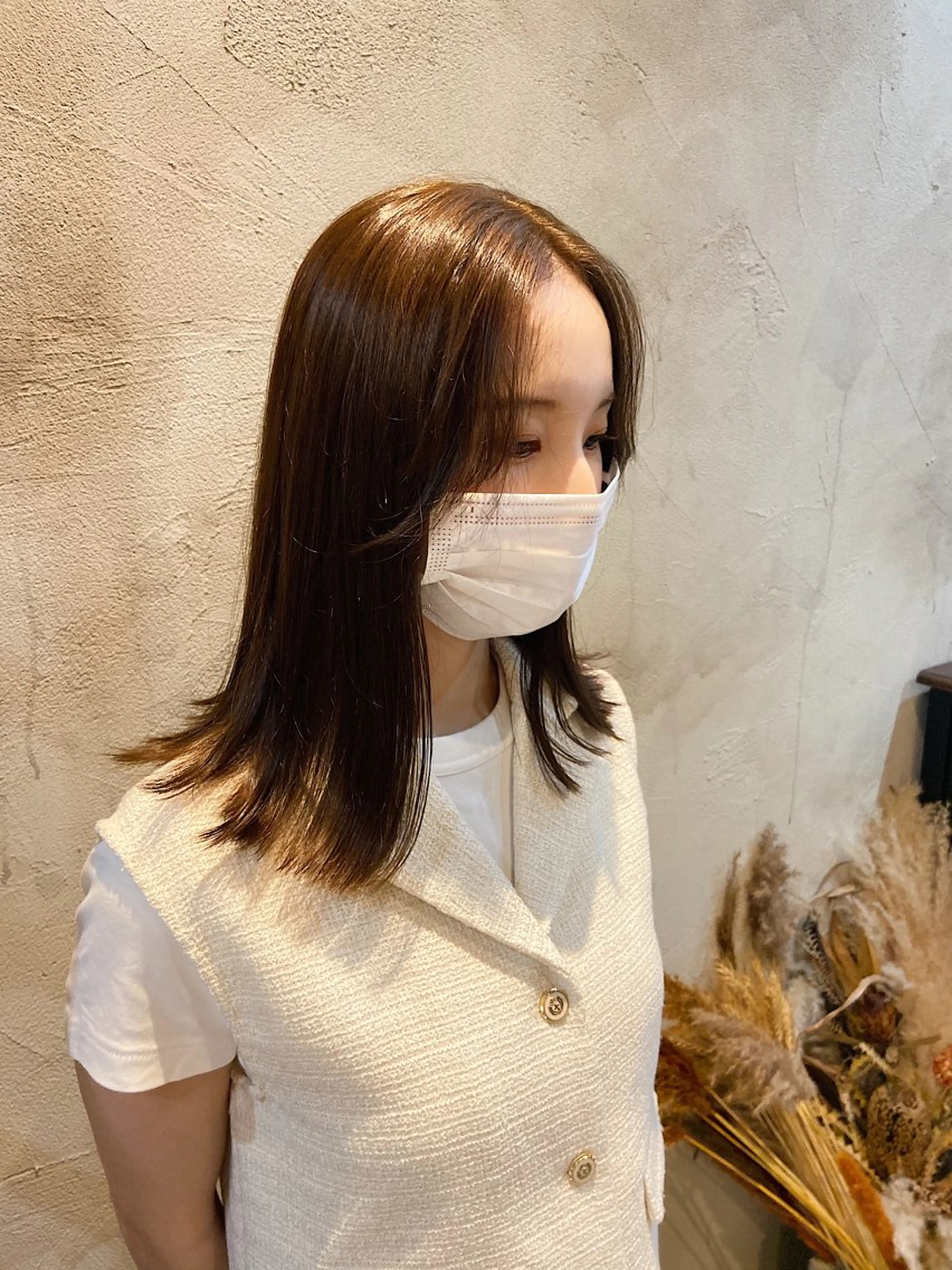 ミディアム カラー ベージュカラー ブリーチ ブリーチなしカラー デザインパーマ 藤田和樹のヘアスタイル