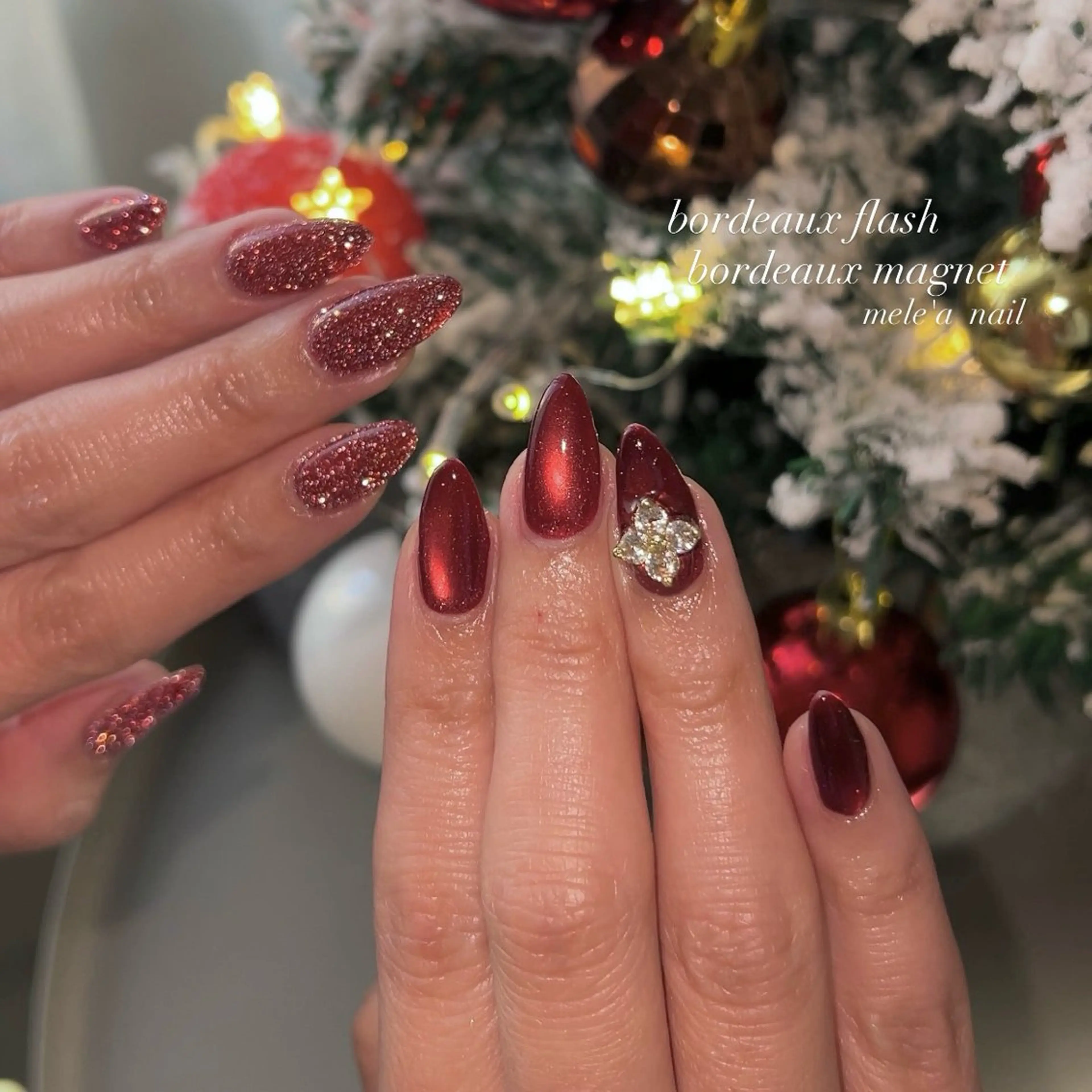 ネイル ボルドー マグネットネイル 冬ネイル クリスマス miho meléanailのネイルデザイン
