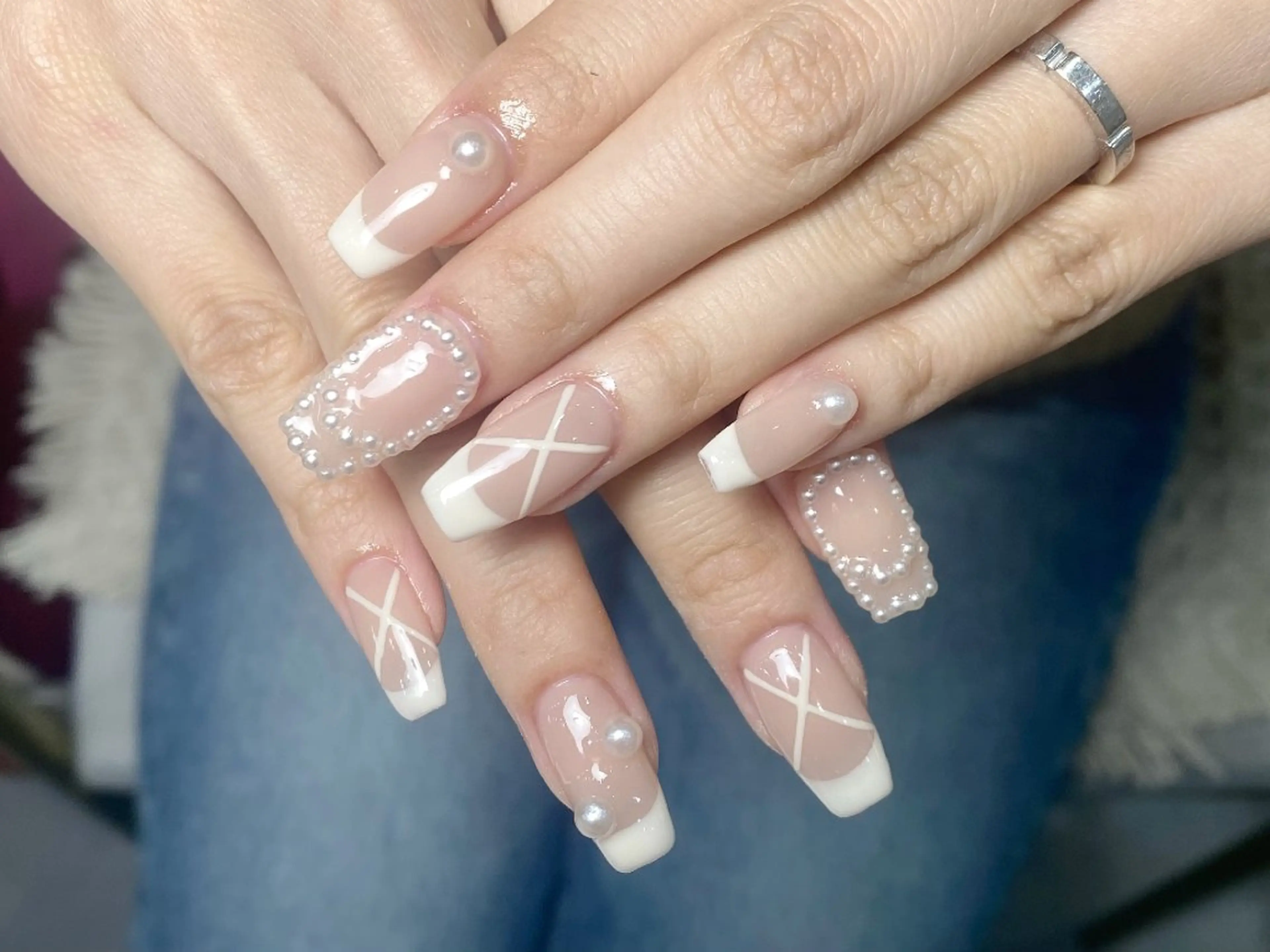 ネイル チークネイル 長さ出し フレンチネイル ジェルネイル ガラスフレンチ ハンドネイル UM Nail Salonのネイルデザイン
