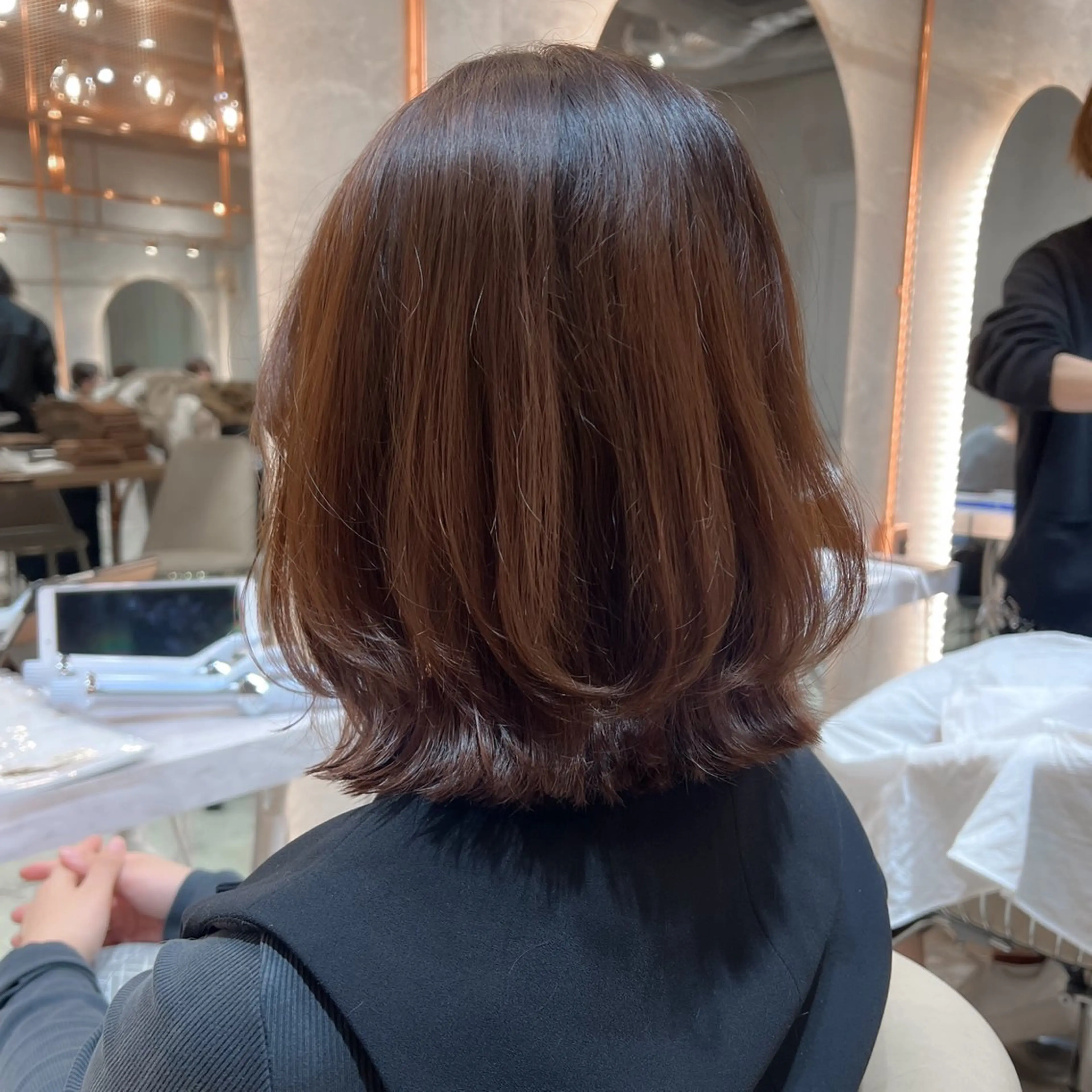 ミディアム カラー カット ヘアカラー トリートメント ボブ/巻ける縮毛矯正 /韓国レイヤーはなのヘアスタイル