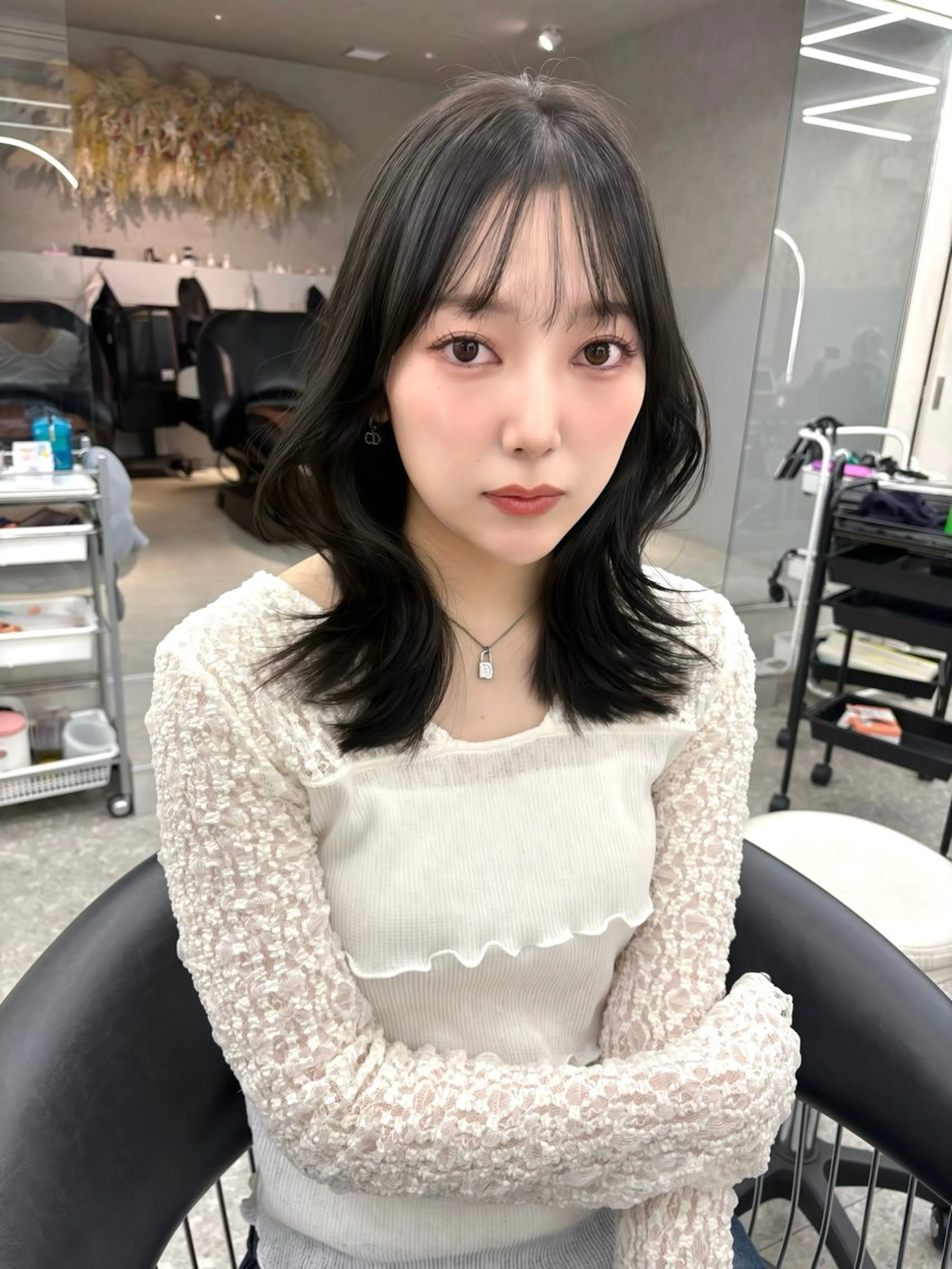 セミロング カラー ヘアアレンジ カット ヘアカラー fumika🎀 韓国ヘアのヘアスタイル