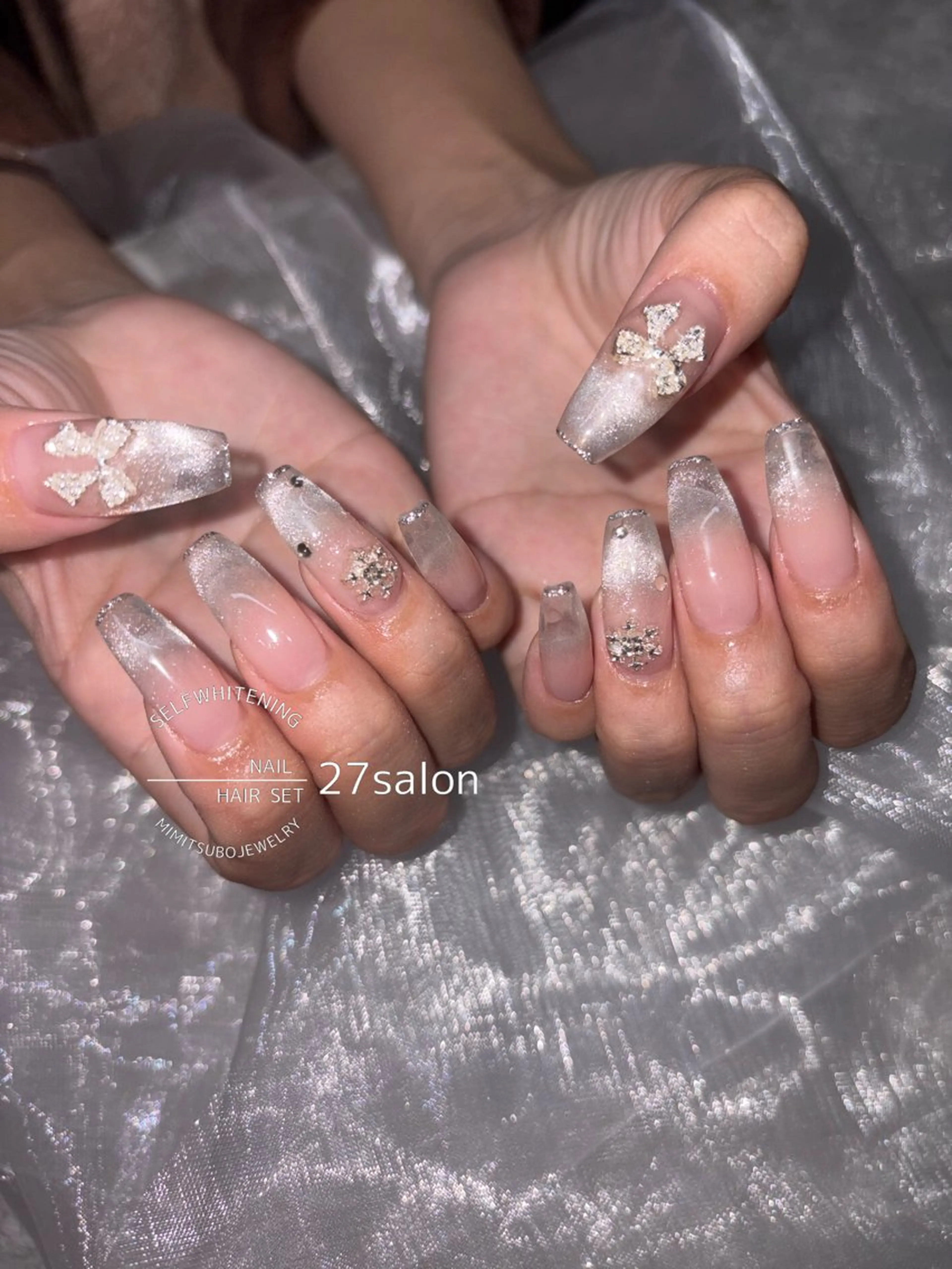 ネイル クリアネイル 冬ネイル ハンドネイル 27salon yuinaのネイルデザイン