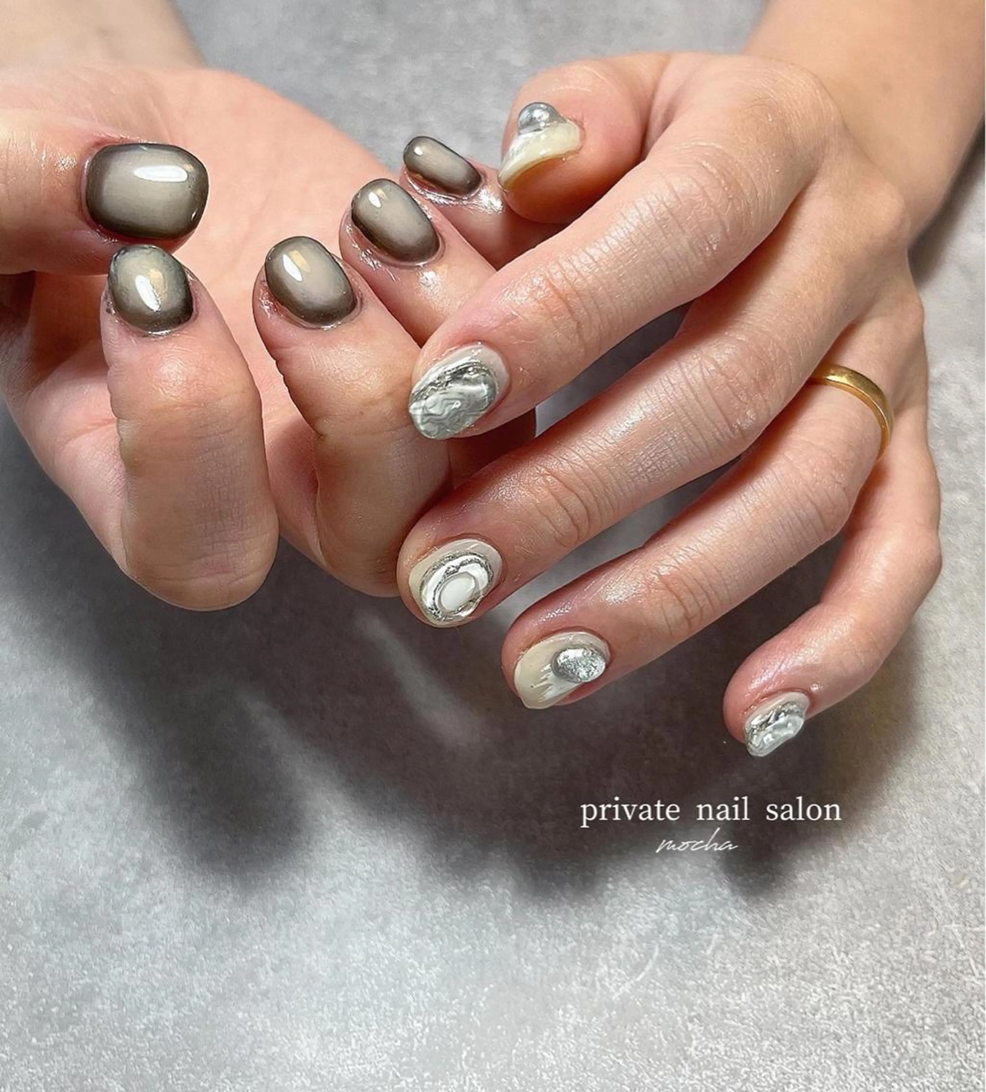 ネイル カジュアル チークネイル フレンチネイル ジェルネイル マグネットネイル ハンドネイル mocha nailのネイルデザイン