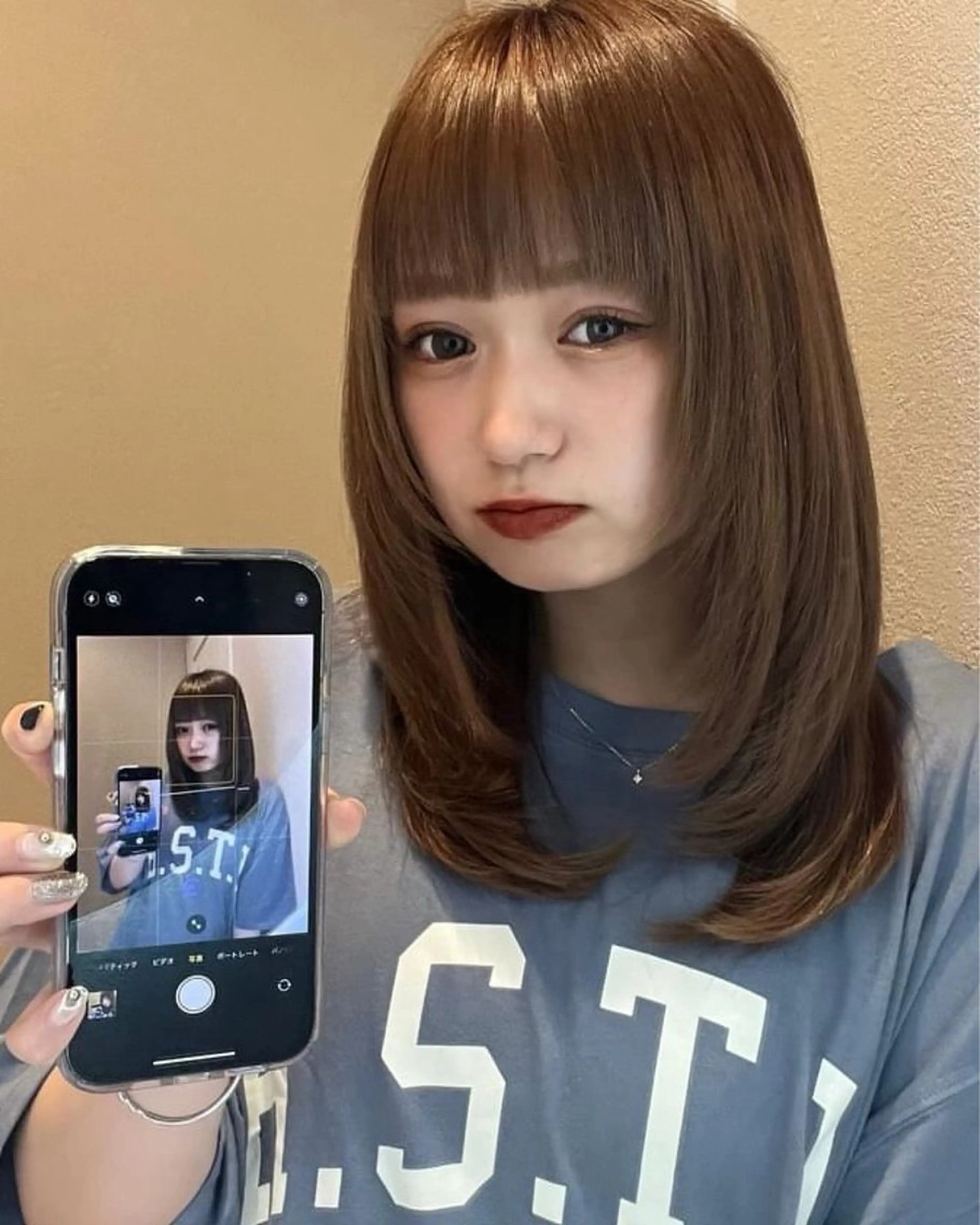 ミディアム カラー 山崎/ボブ縮毛矯正 レイヤー髪質改善のヘアスタイル