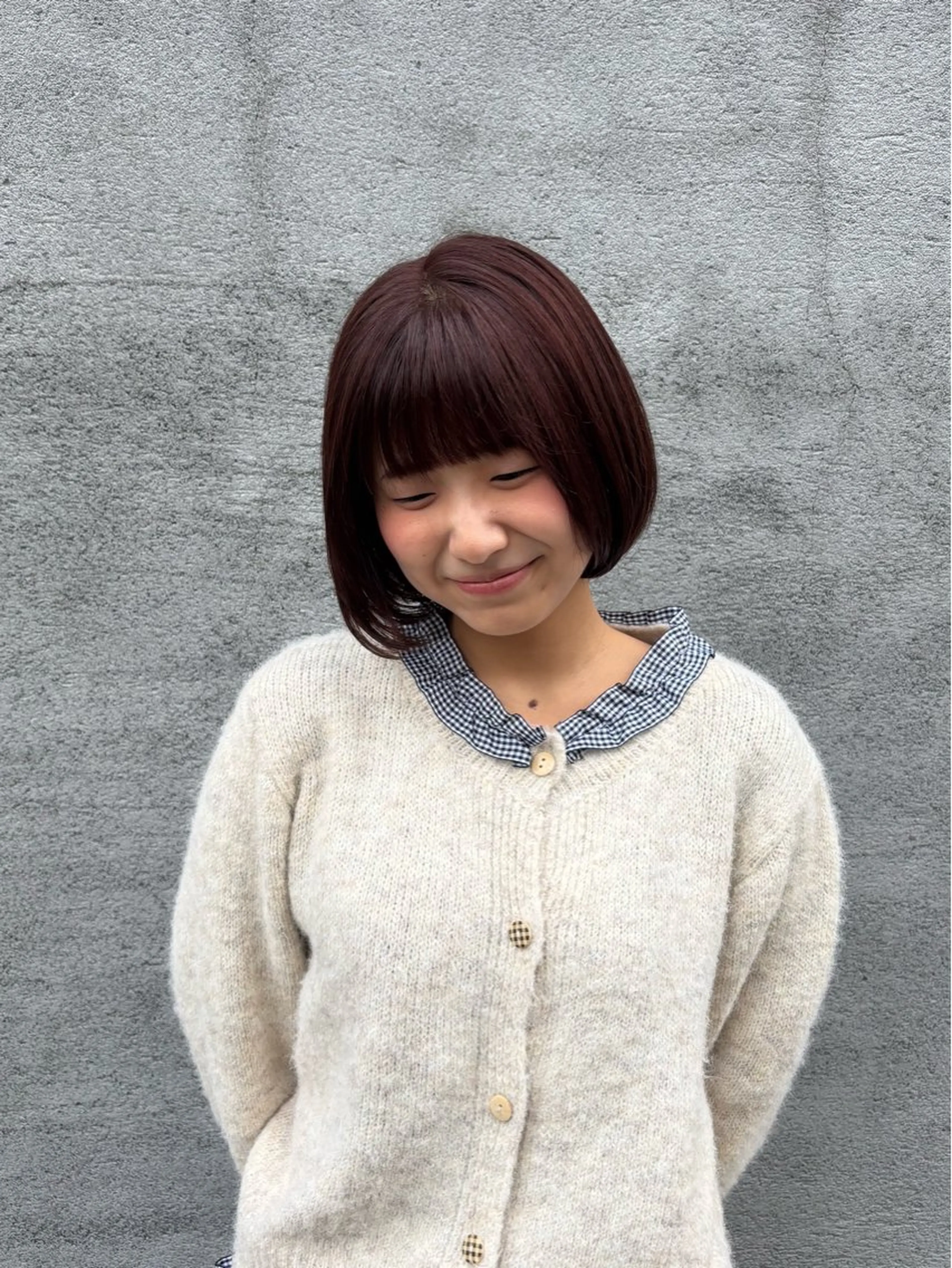 ミディアム ピンクブラウン ボブ カット ヘアカラー ボブ/可愛いスタイル ⠀ゆらのヘアスタイル