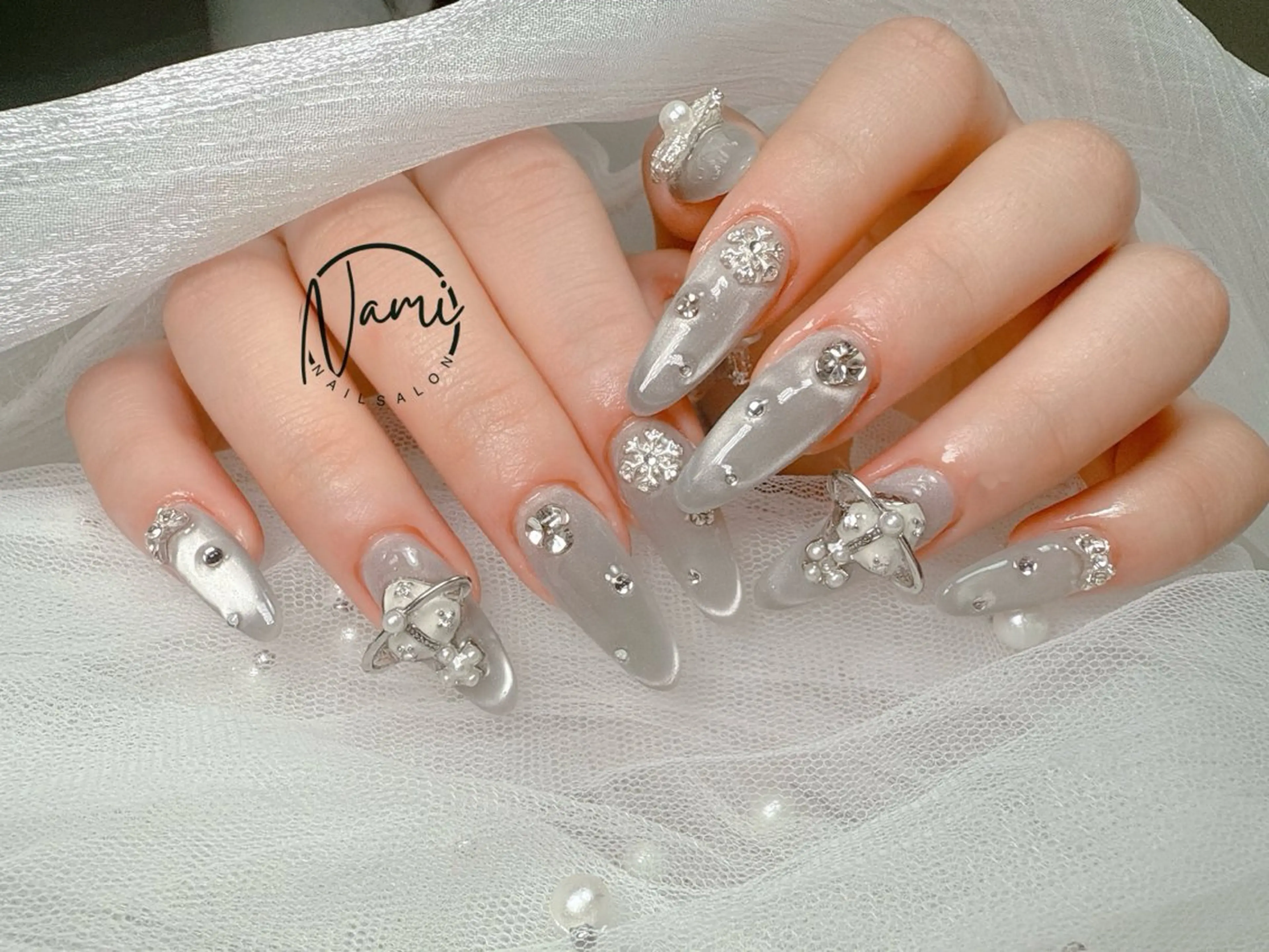 ネイル 長さ出し ガーリー 韓国ネイル ロングネイル 持ち込み ハンドネイル Nami nail salon所属・Nami nail salonのネイルデザイン