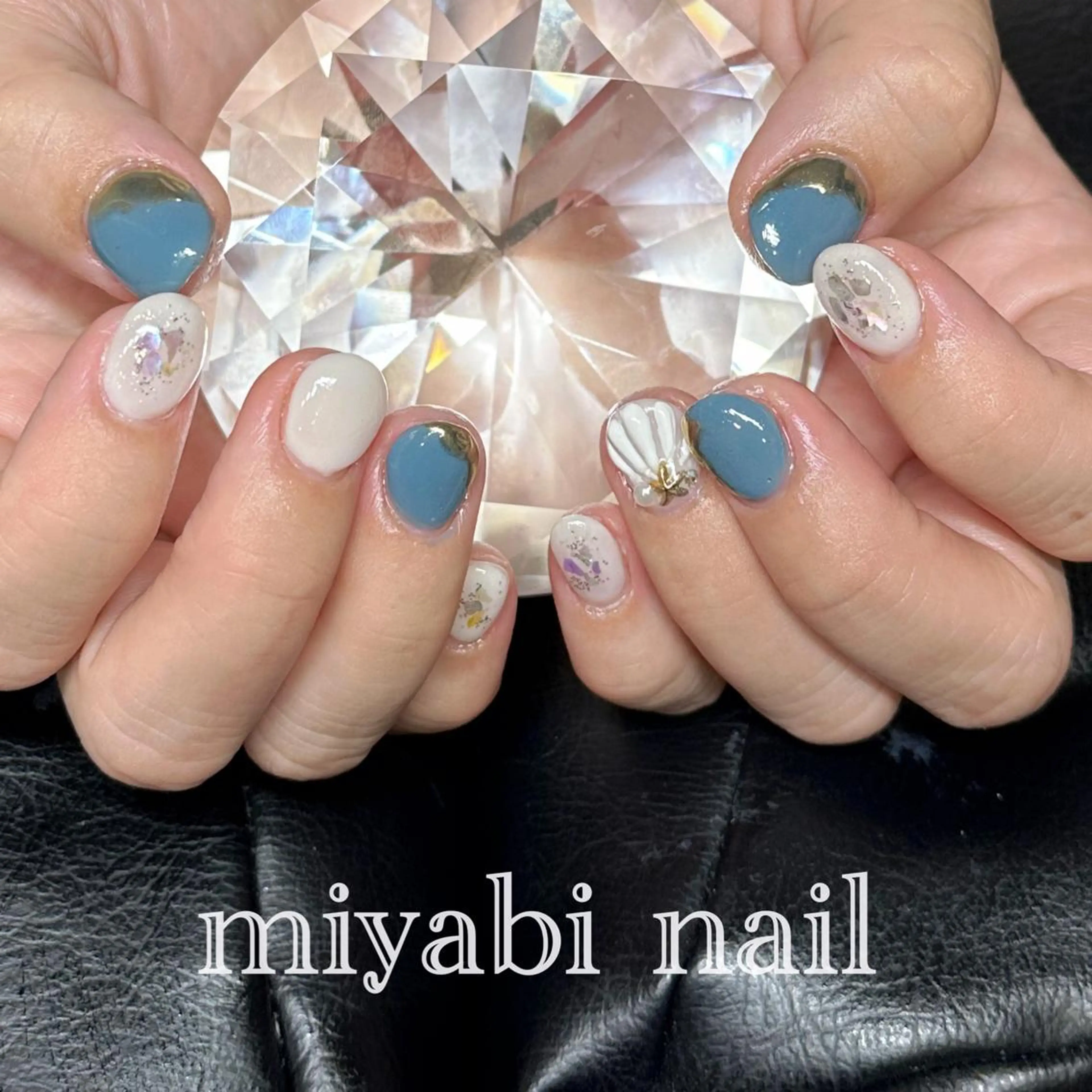 ネイル アートネイル ブルー ラメ(グリッター) ミラーネイル 持ち込み ハンドネイル miyabi nail 桂川駅近くのネイルデザイン
