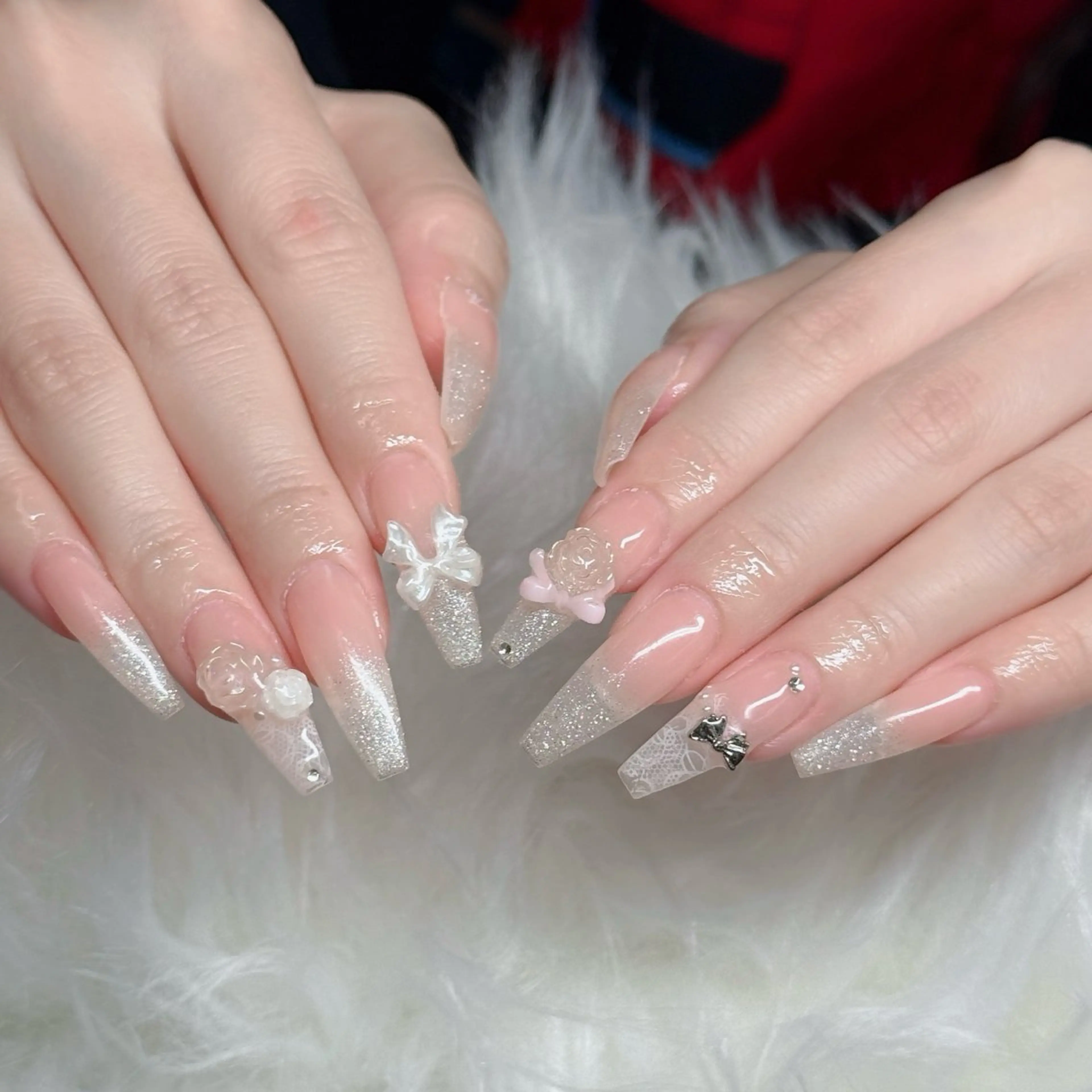 ネイル ロングネイル マグネットネイル リボン 夏ネイル スーパーロングネイル ハンドネイル Hani Nail XUKAのネイルデザイン