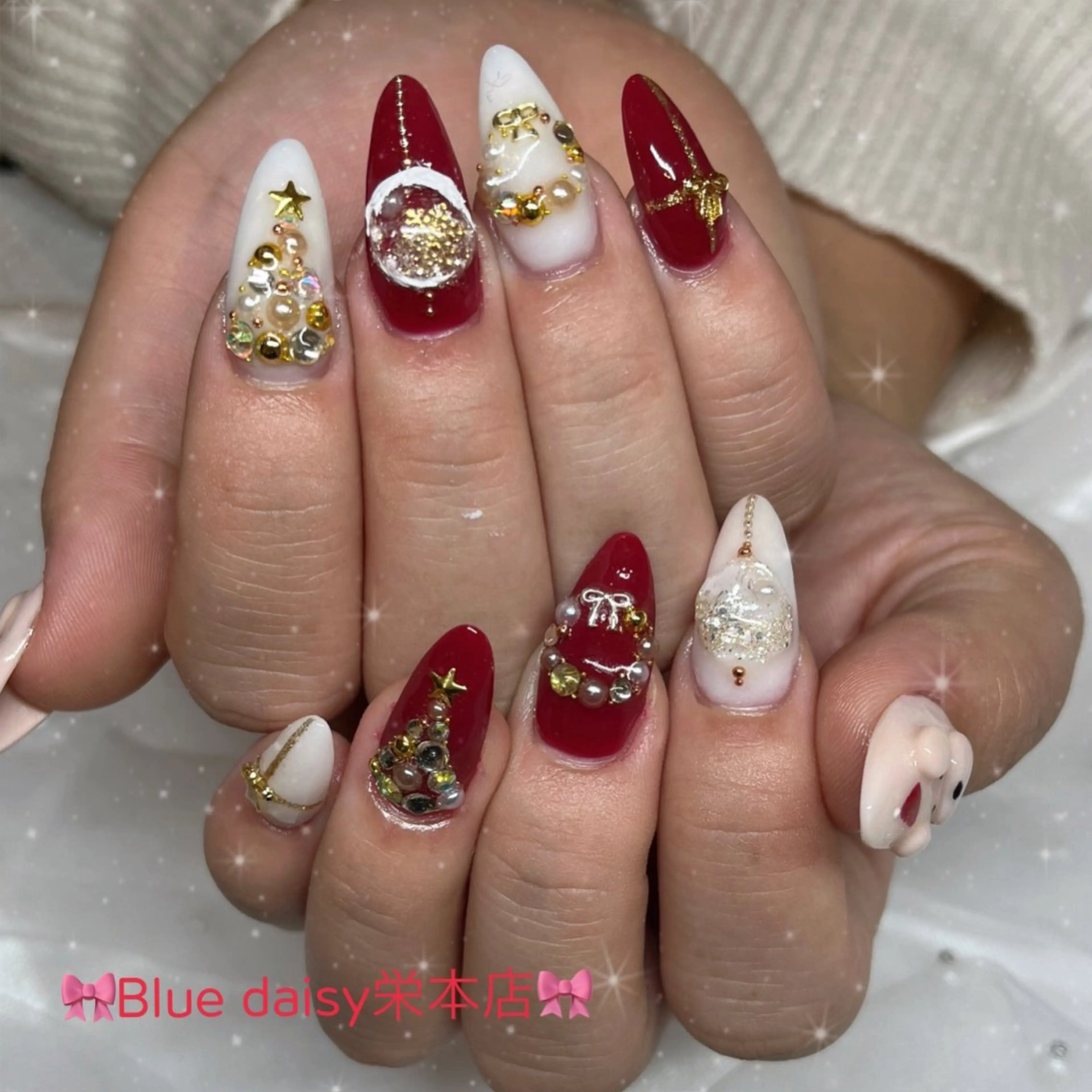 ネイル アートネイル ロングネイル リボン ハンドネイル ブルーデイジー栄本店所属・BlueDaisy 栄本店のネイルデザイン