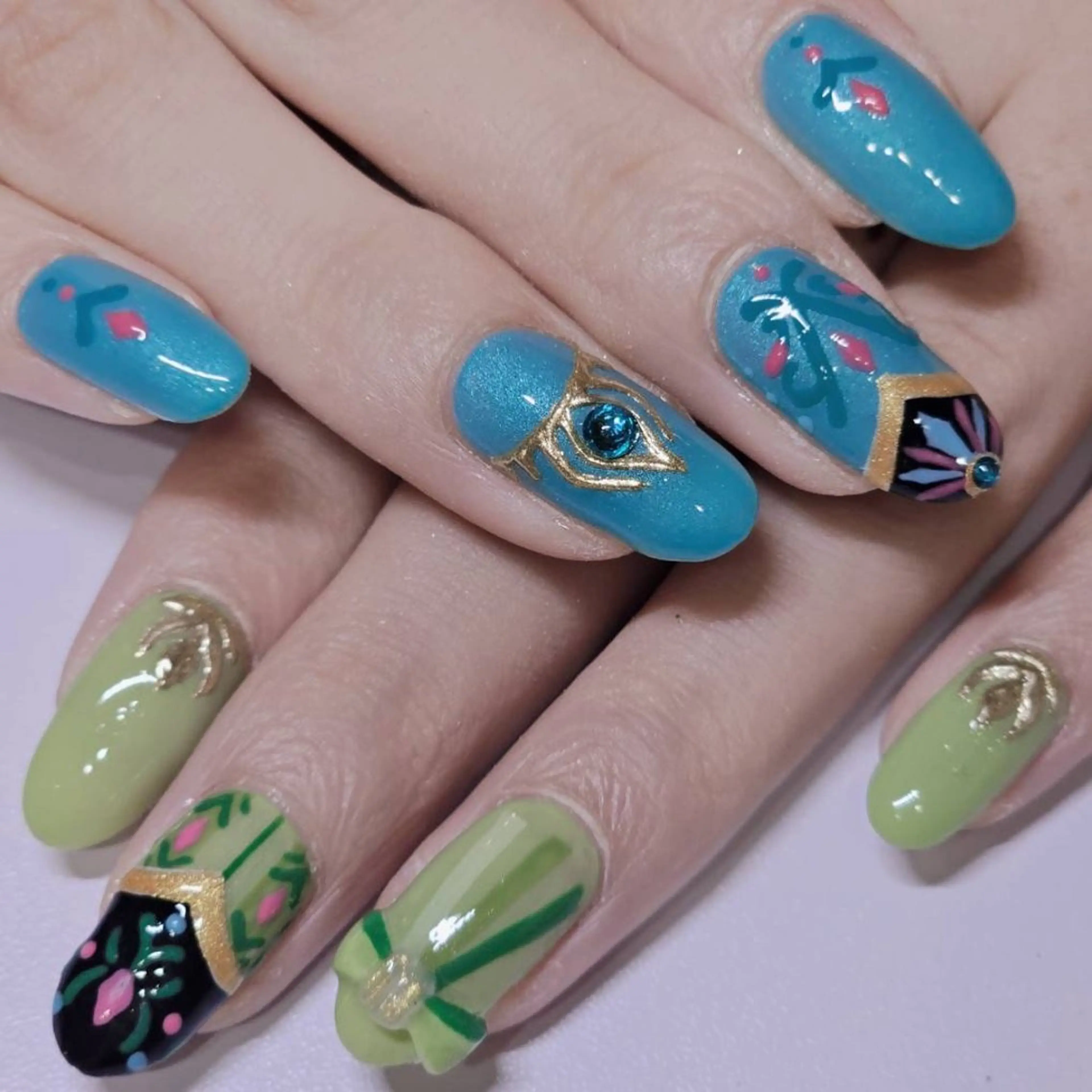 ネイル ブルー グリーン ハンドネイル よしだ ひろきのネイルデザイン