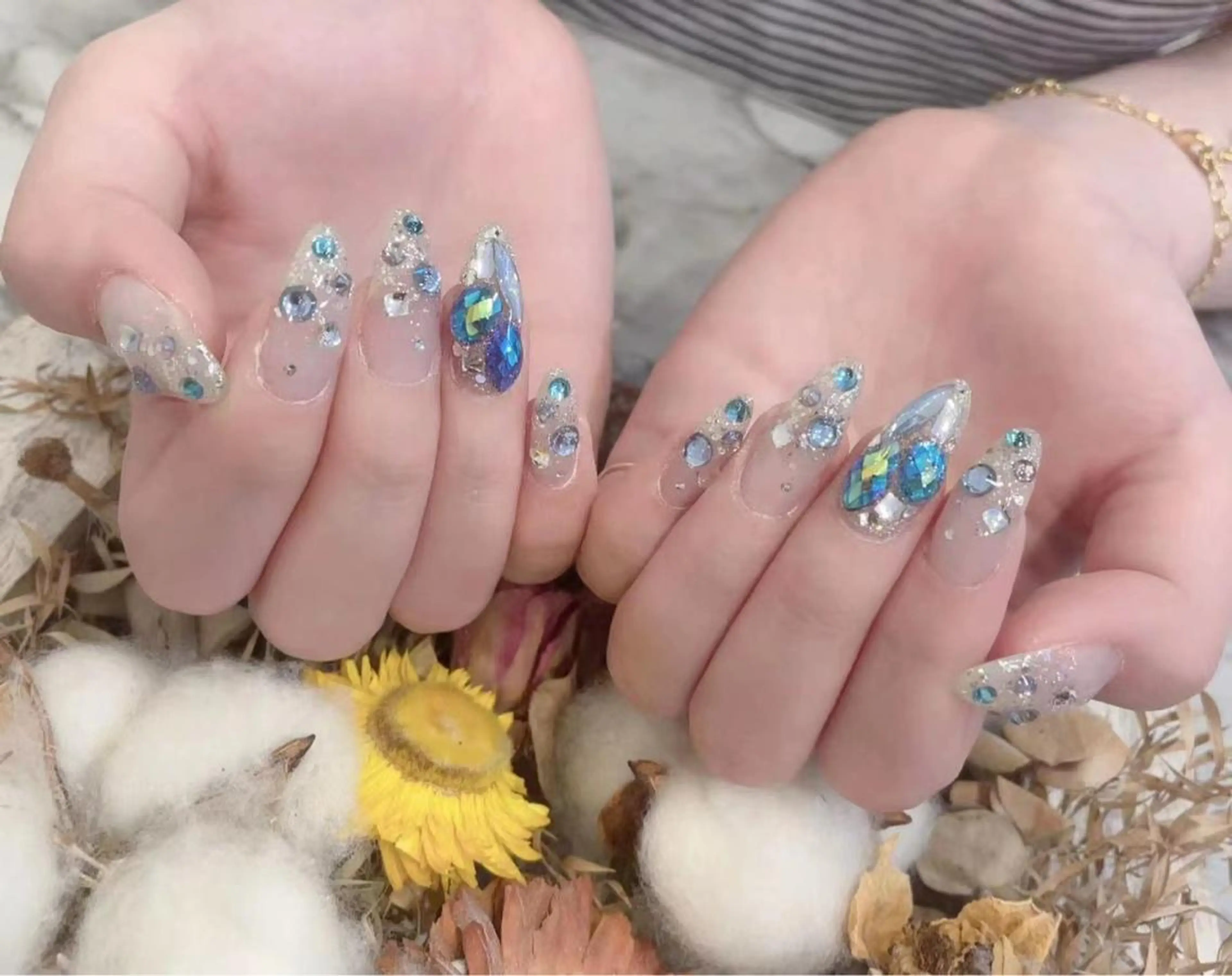 ネイル ブルー クリアネイル ラメ(グリッター) Babarla nailのネイルデザイン