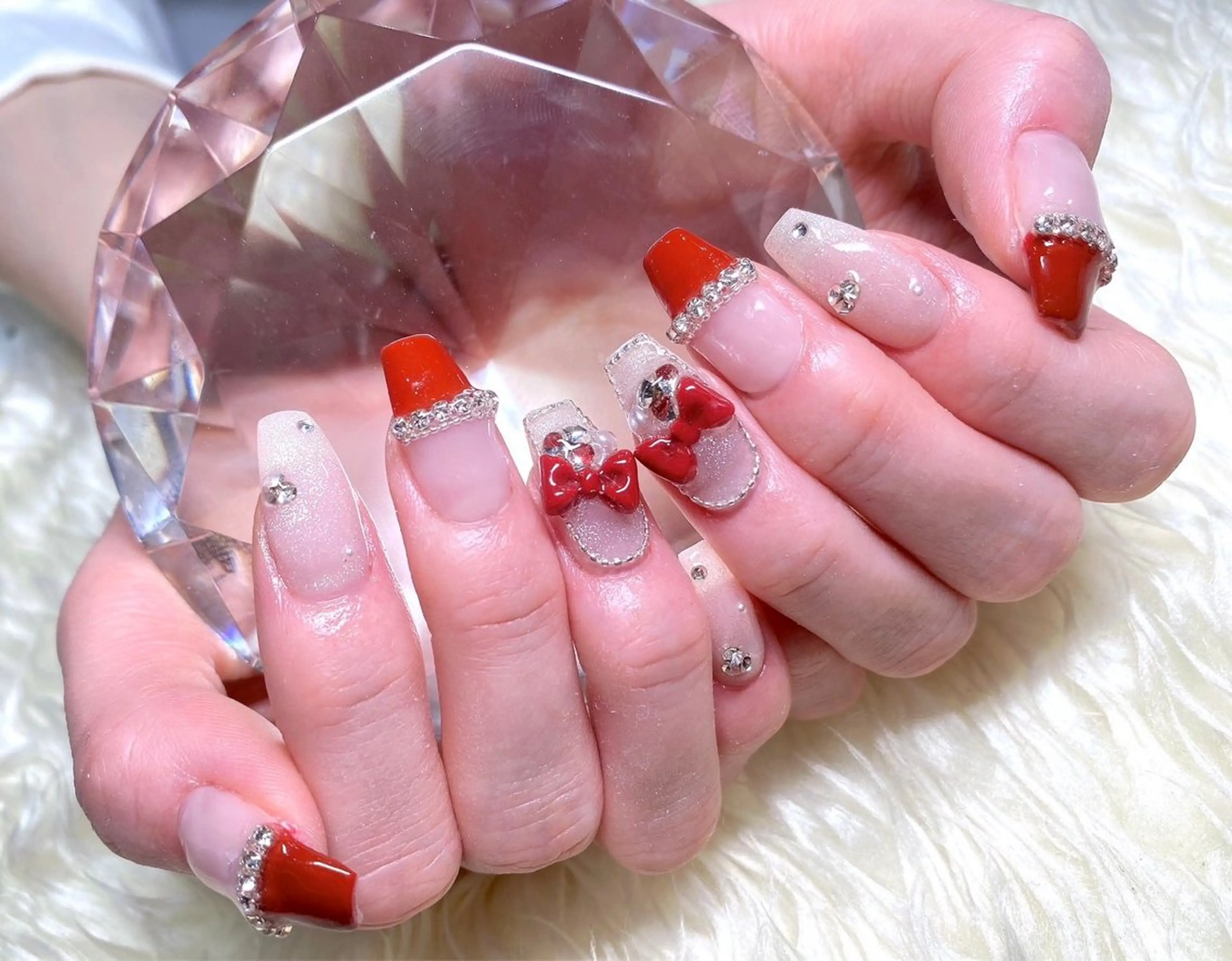 ネイル 成人式 長さ出し フラッシュネイル フレンチネイル ジェルネイル ハンドネイル Nail&eye Belire 新宿のネイルデザイン