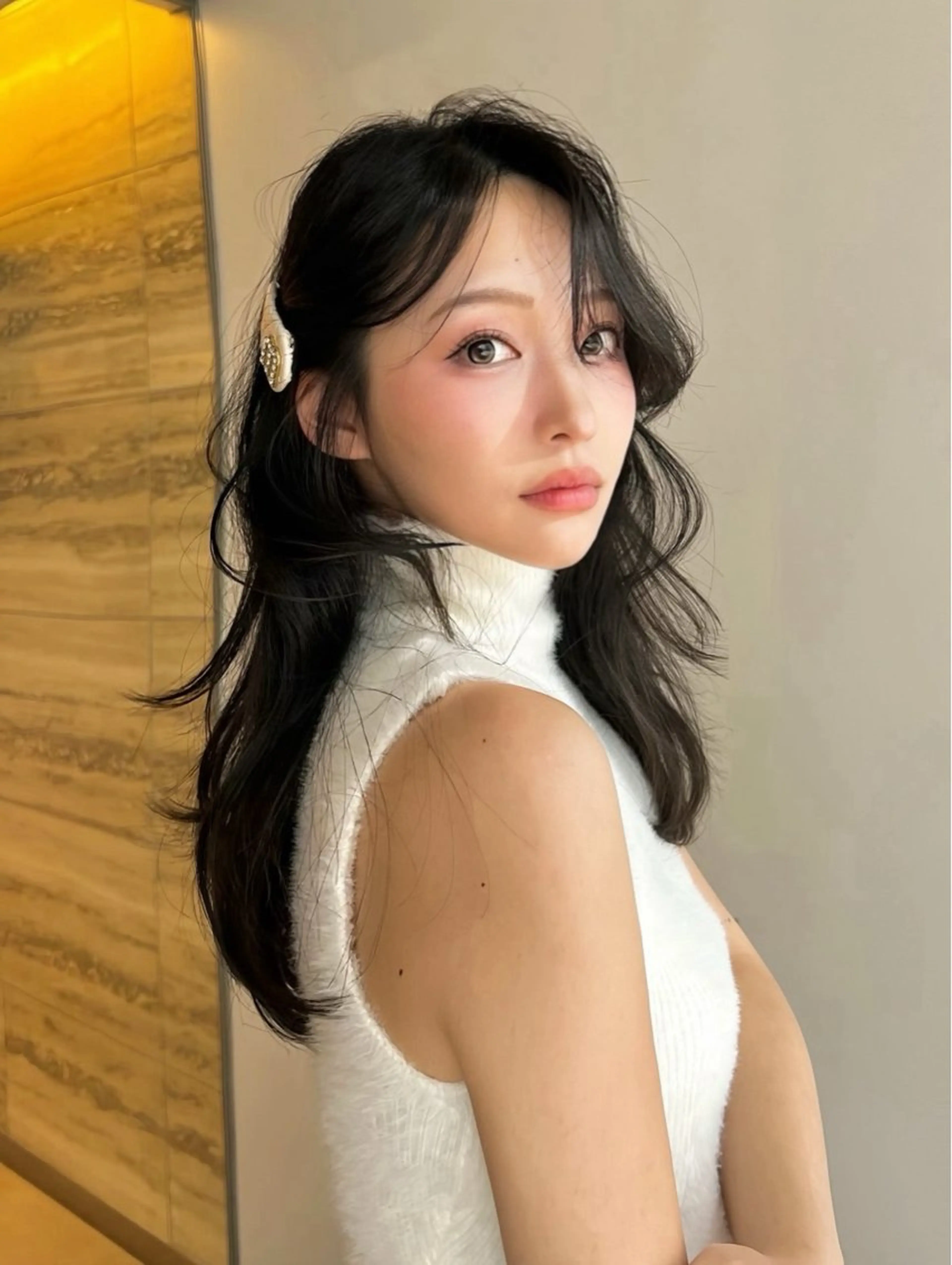 セミロング カラー カット ヘアカラー トリートメント ヘッドスパ ヘアセット 柔らかブラウン/顔周 りレイヤー♡ユウシのヘアスタイル