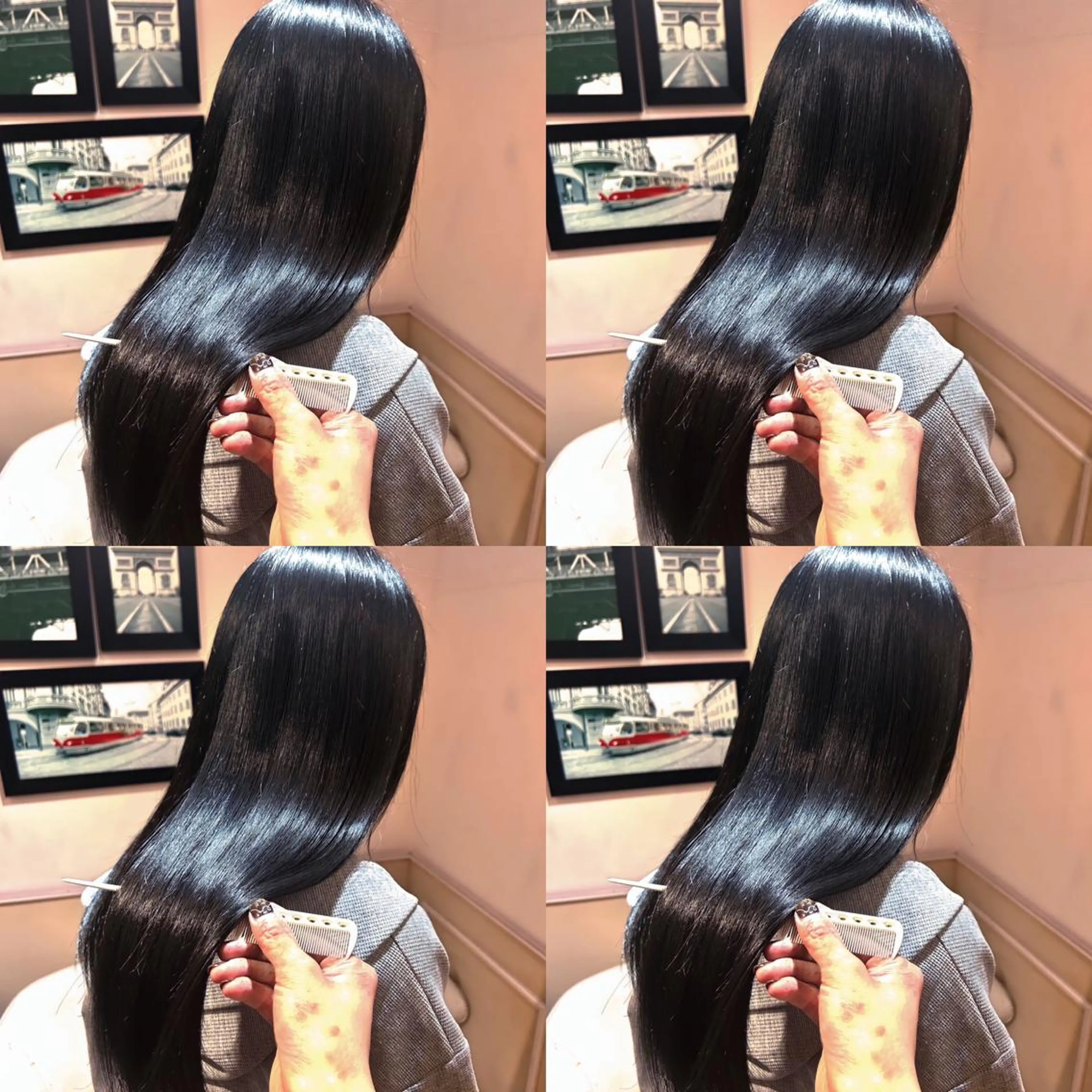 ロング カラー 黒髪 ブルーカラー ブルーブラック 髪質改善 ヘアカラー トリートメント 店長✨️韓国ヘア✖️ 髪質改善カラー／純大のヘアスタイル