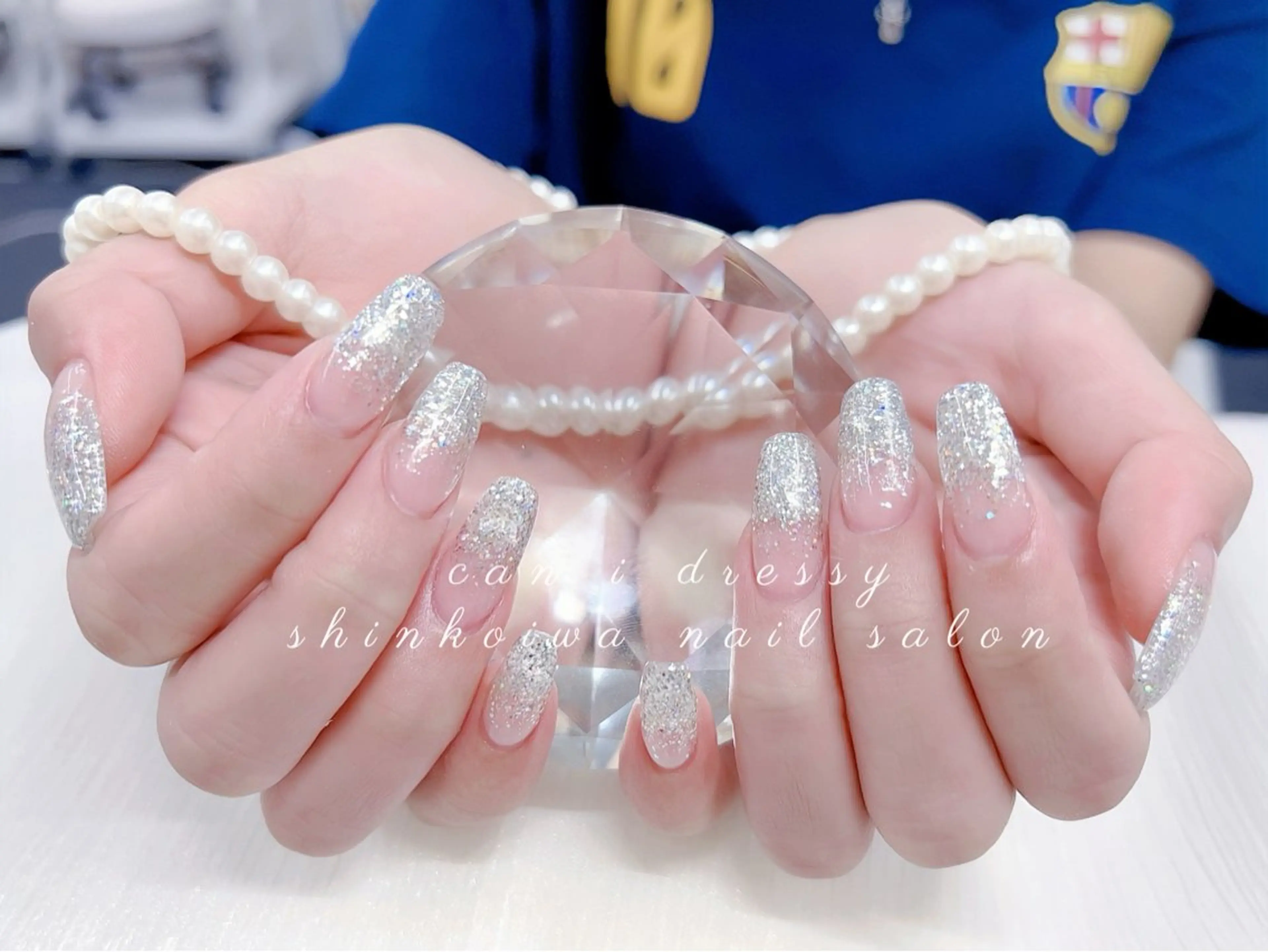 ネイル グラデーション キラキラネイル ラメ(グリッター) ラメグラデーション シルバー ハンドネイル キャンアイドレッシー 新小岩のネイルデザイン