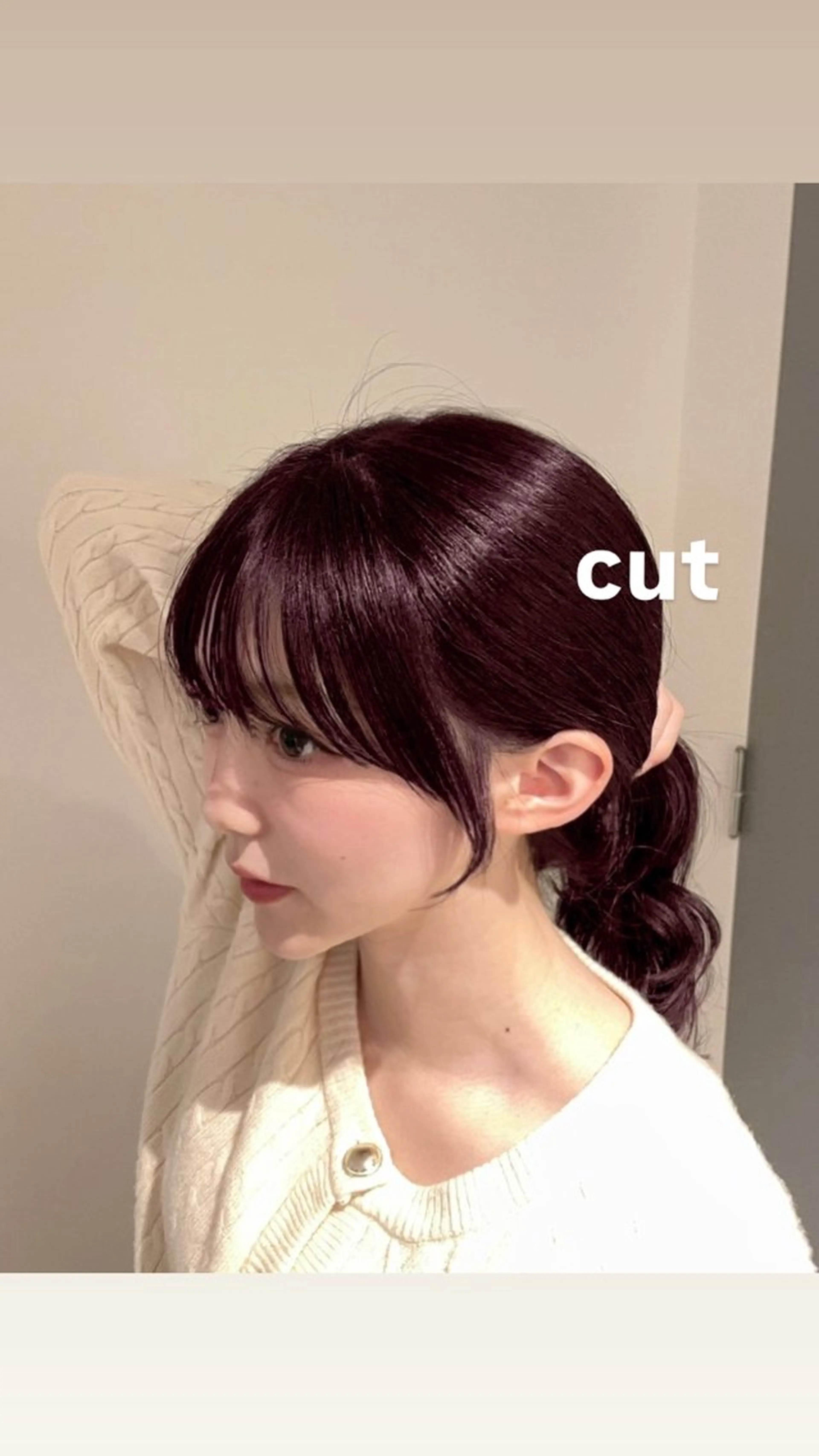 ミディアム カラー ヘアアレンジ ブリーチ ボルドーカラー ブリーチなしカラー 顔まわりレイヤー 顔周りカット カット ヘアカラー 顔周り小顔カット ×ブリーチなしカラーのヘアスタイル