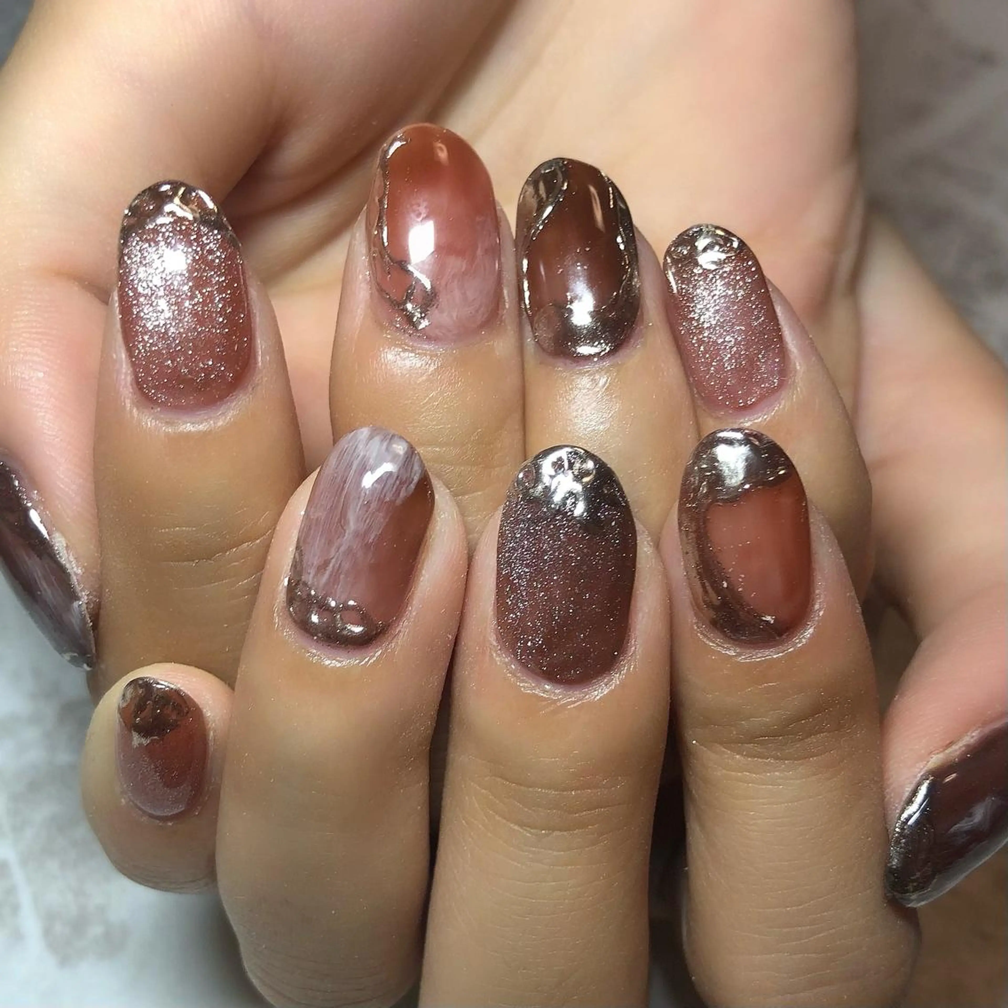 ネイル ミラーネイル 持ち込み ニュアンスネイル ハンドネイル 【Yappy🌈】 💖P-tanaのネイルデザイン