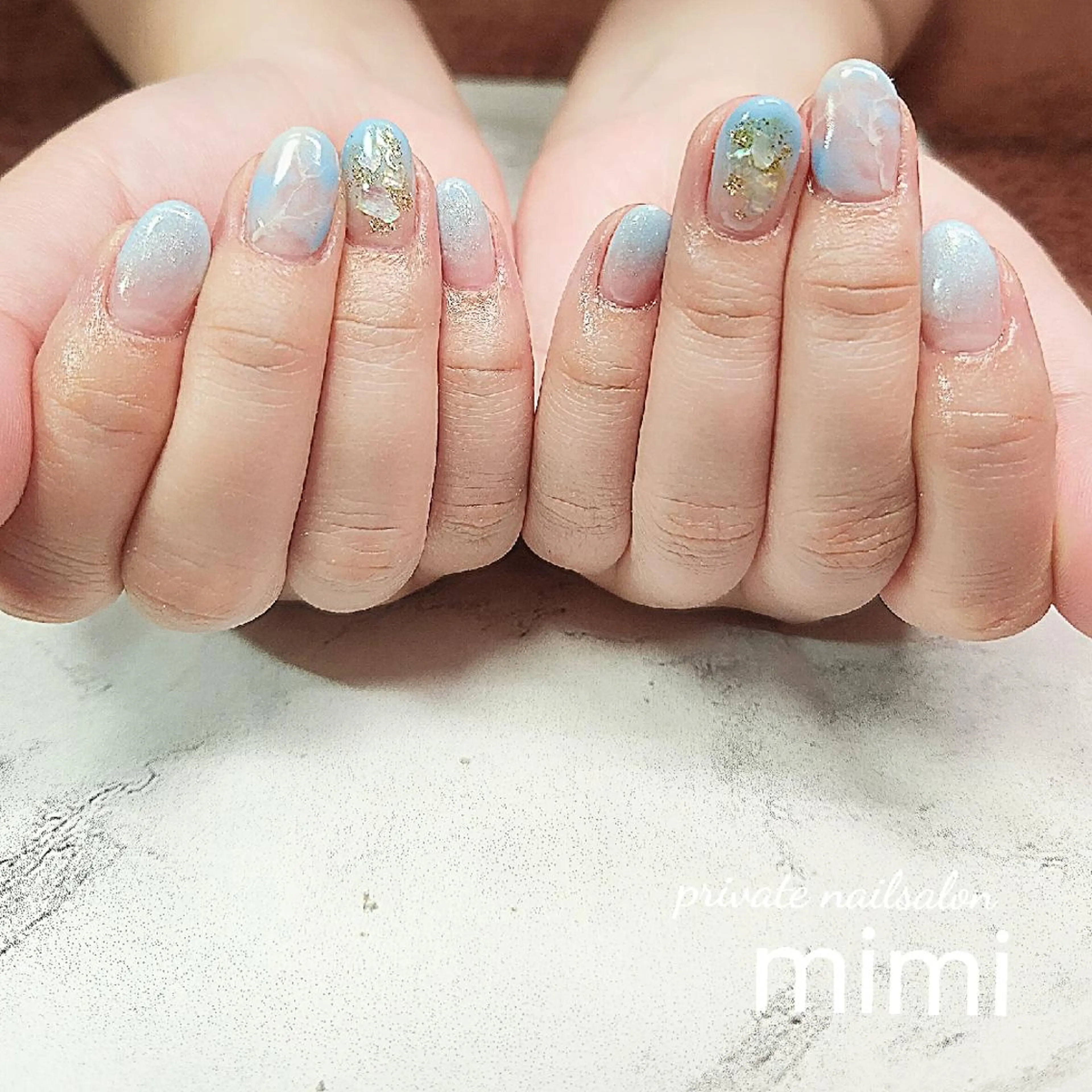 ネイル 水色 持ち込み ハンドネイル 博多ネイル ｍｉｍｉのネイルデザイン