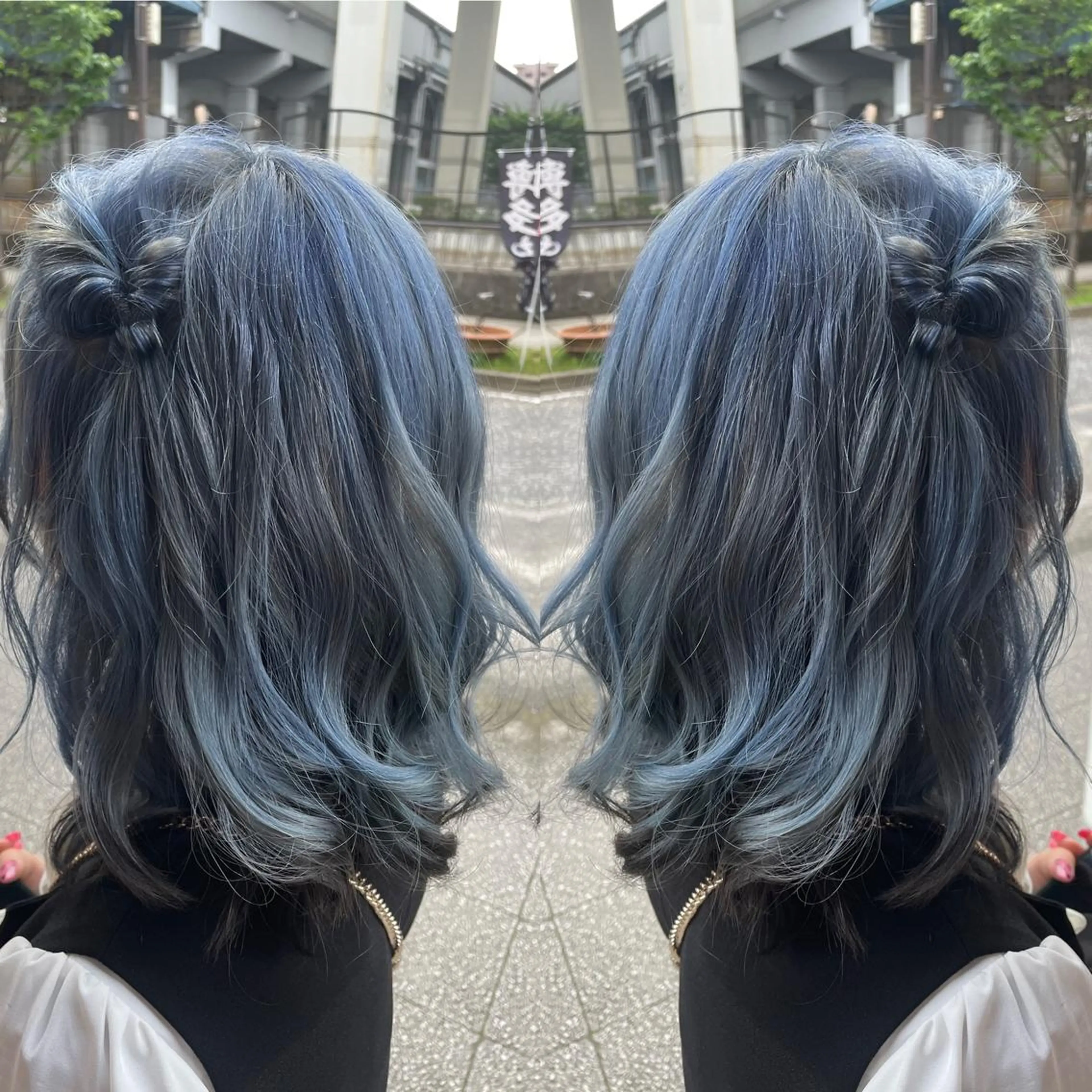 ミディアム カラー 黒髪 ブルーカラー 👑派手髪/カット 👑ANRYのヘアスタイル