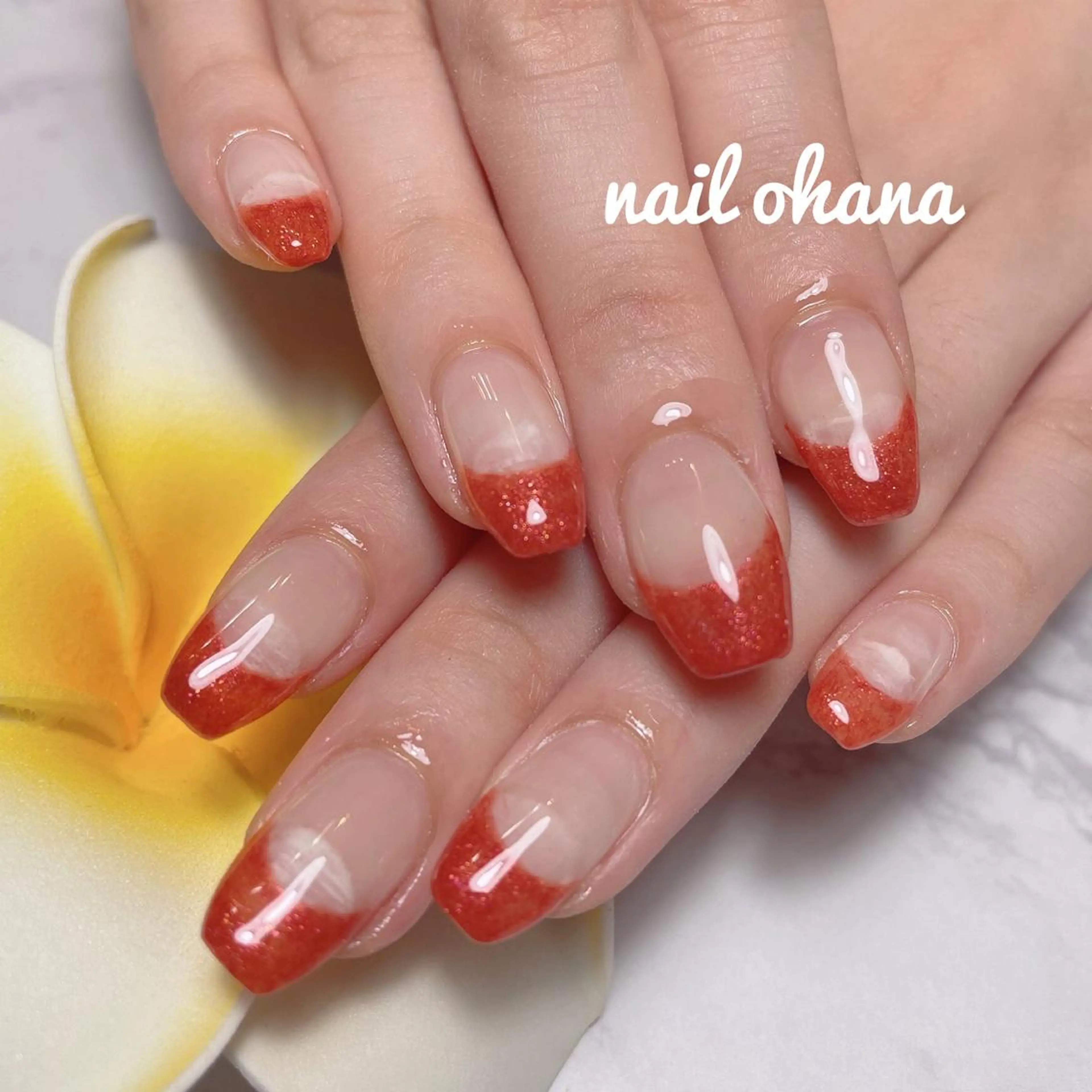 ネイル フレンチネイル ジェルネイル 持ち込み オレンジ 那覇🏝️台湾人 ネイリストSHIUのネイルデザイン