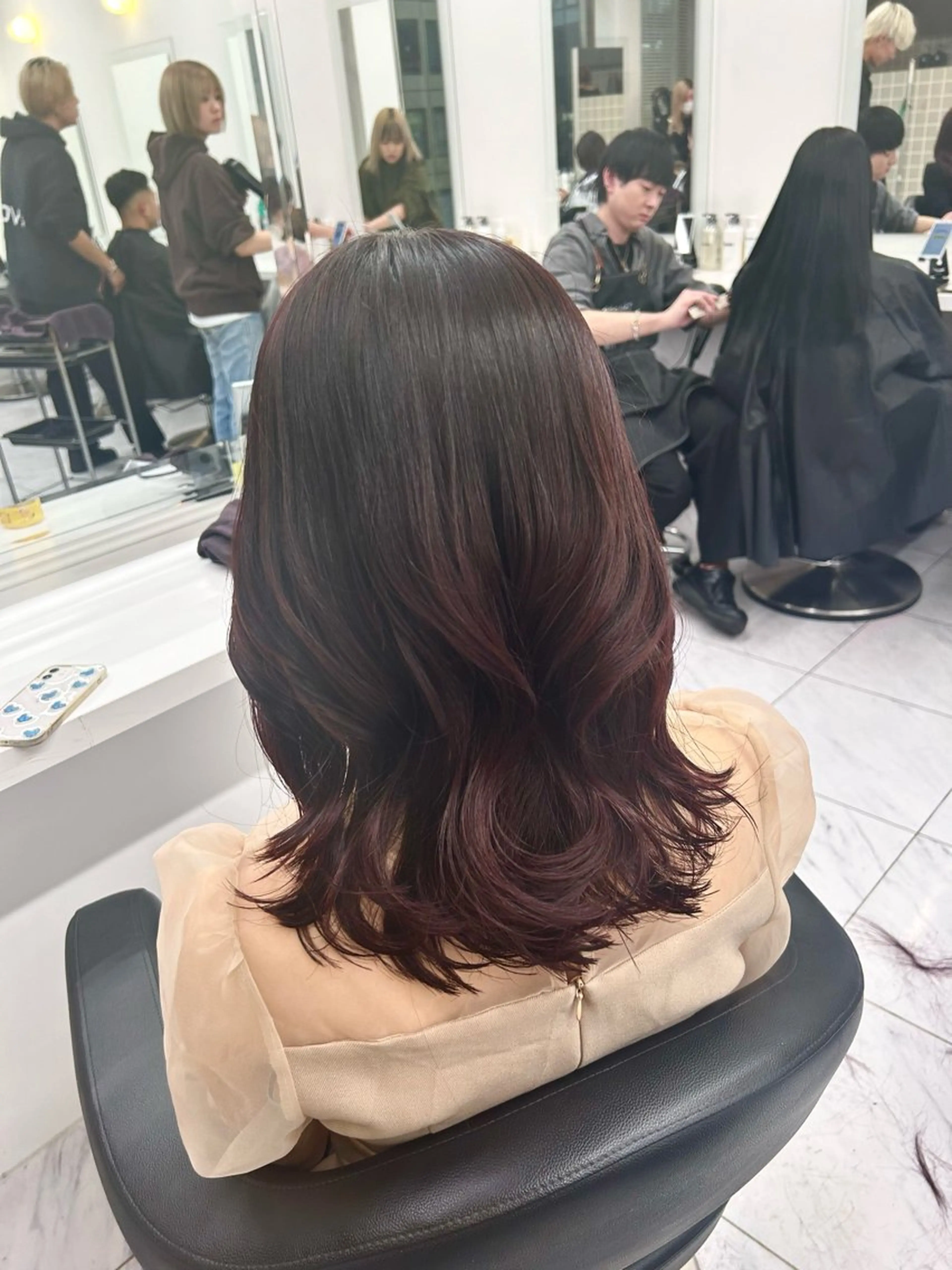 セミロング カラー パーマ ヘアアレンジ メンズ キッズ ブリーチなしカラー/ ブラウン/レイヤーのヘアスタイル