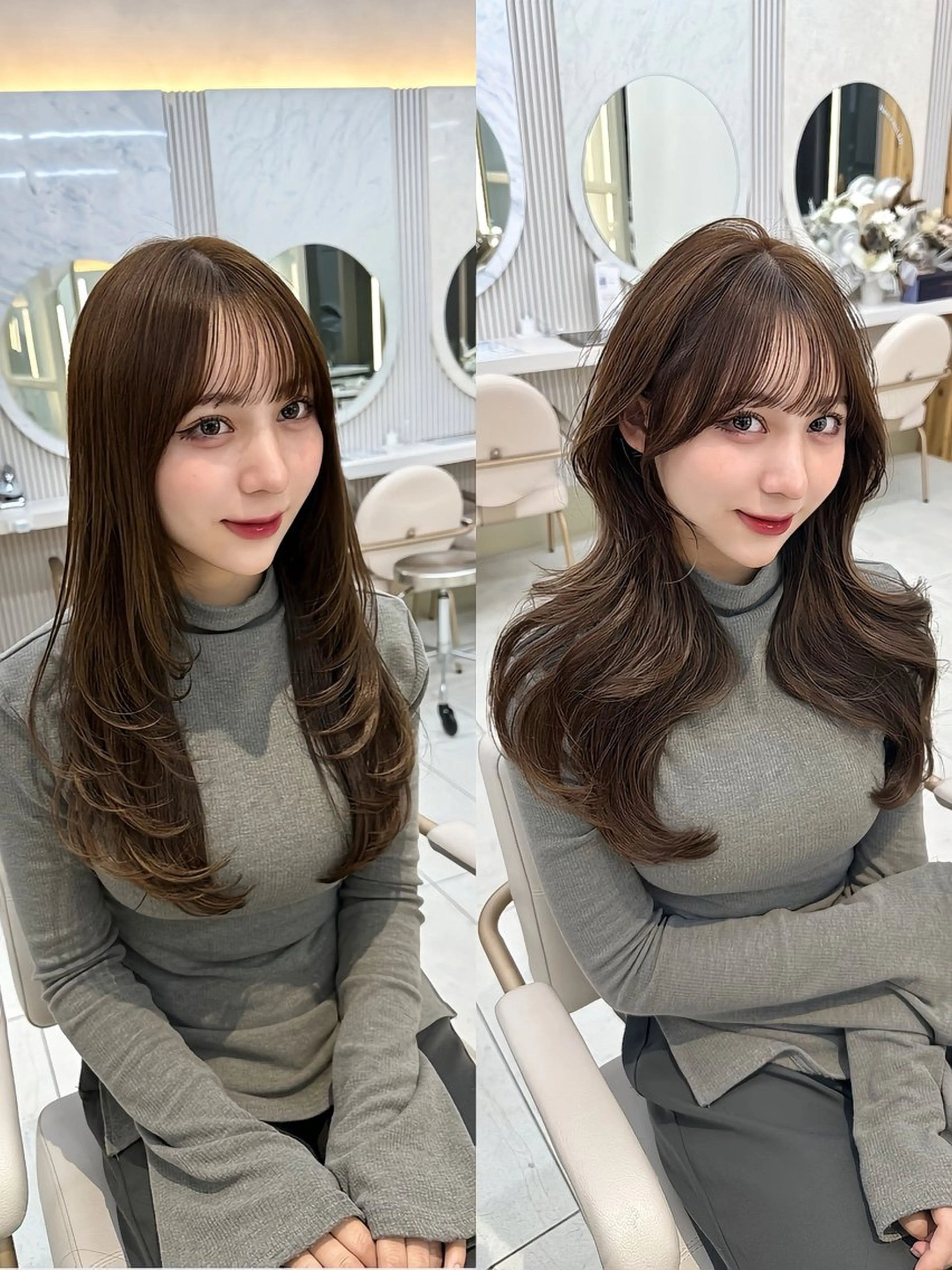 ミディアム カラー ベージュカラー くびれヘア 韓国風ヘア レイヤーカット シースルーバング 🇰🇷韓国風くびれ ヘア🇰🇷中村優大のヘアスタイル