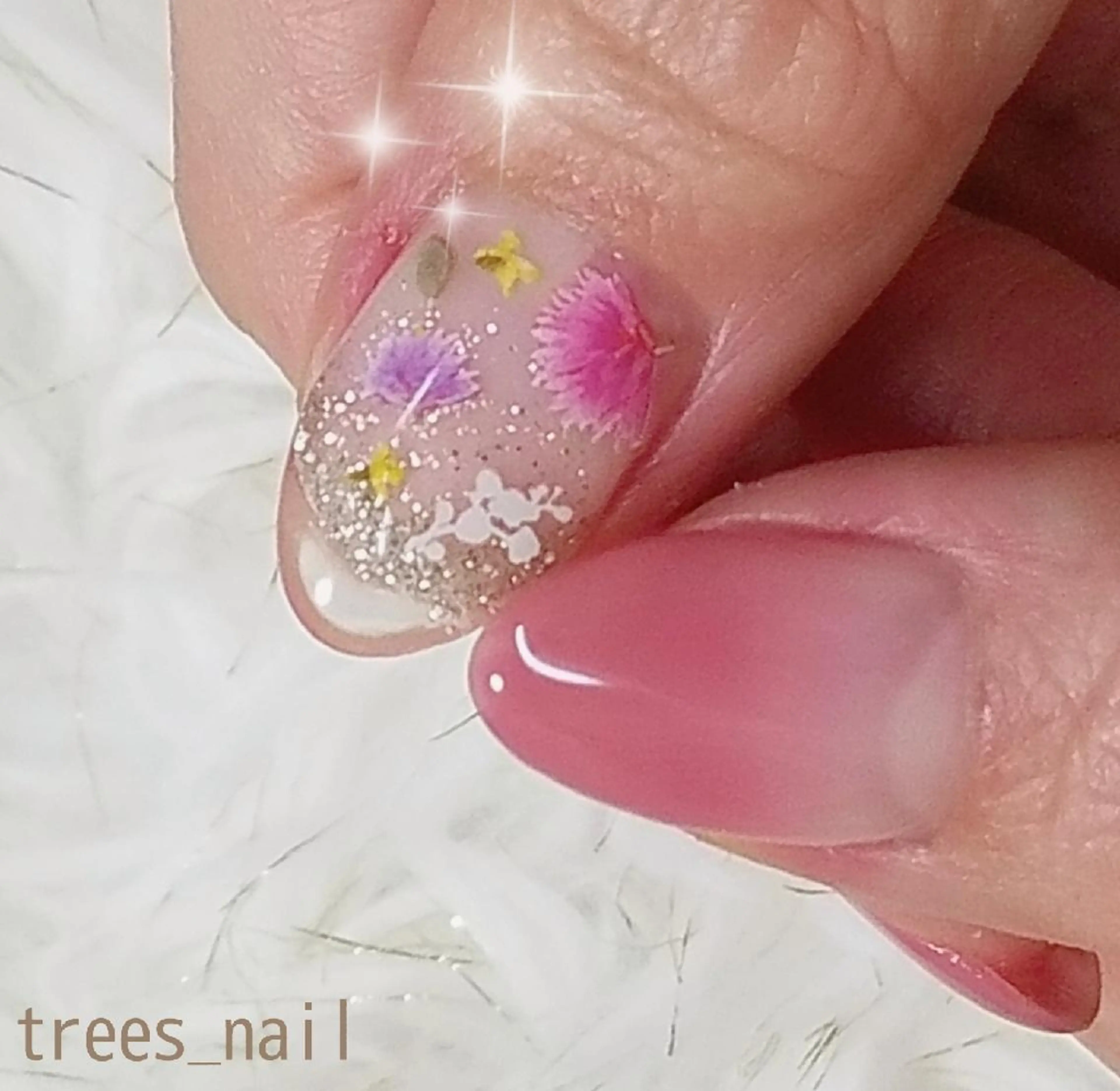 ネイル クリアネイル 長さ出し フラワーネイル フレンチネイル ジェルネイル ハンドネイル フットネイル trees_ nailのネイルデザイン