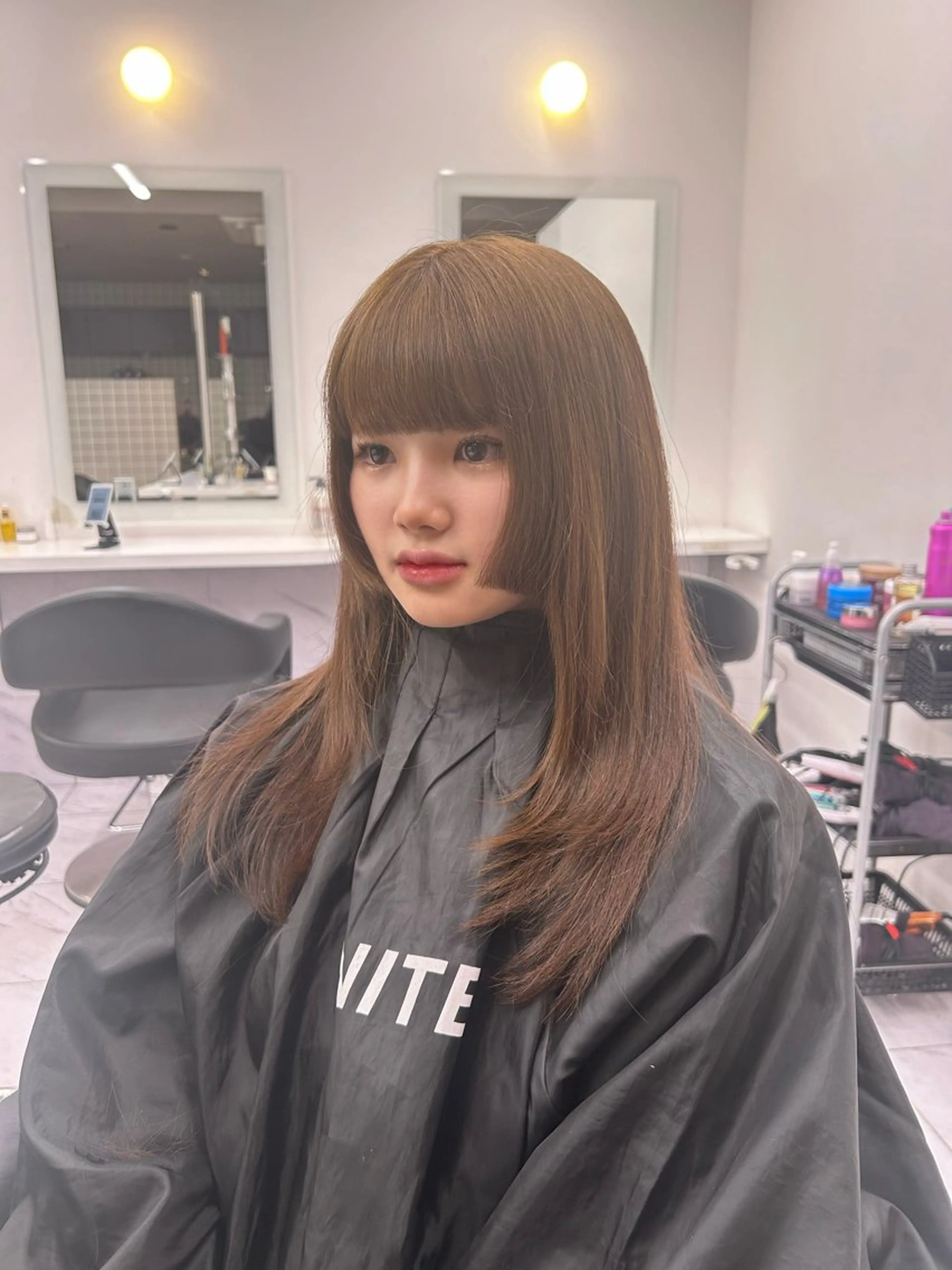 ロング カラー パーマ ヘアアレンジ メンズ キッズ ヘアカラー トリートメント ヘアセット ブリーチなしカラー/ ブラウン/レイヤーのヘアスタイル