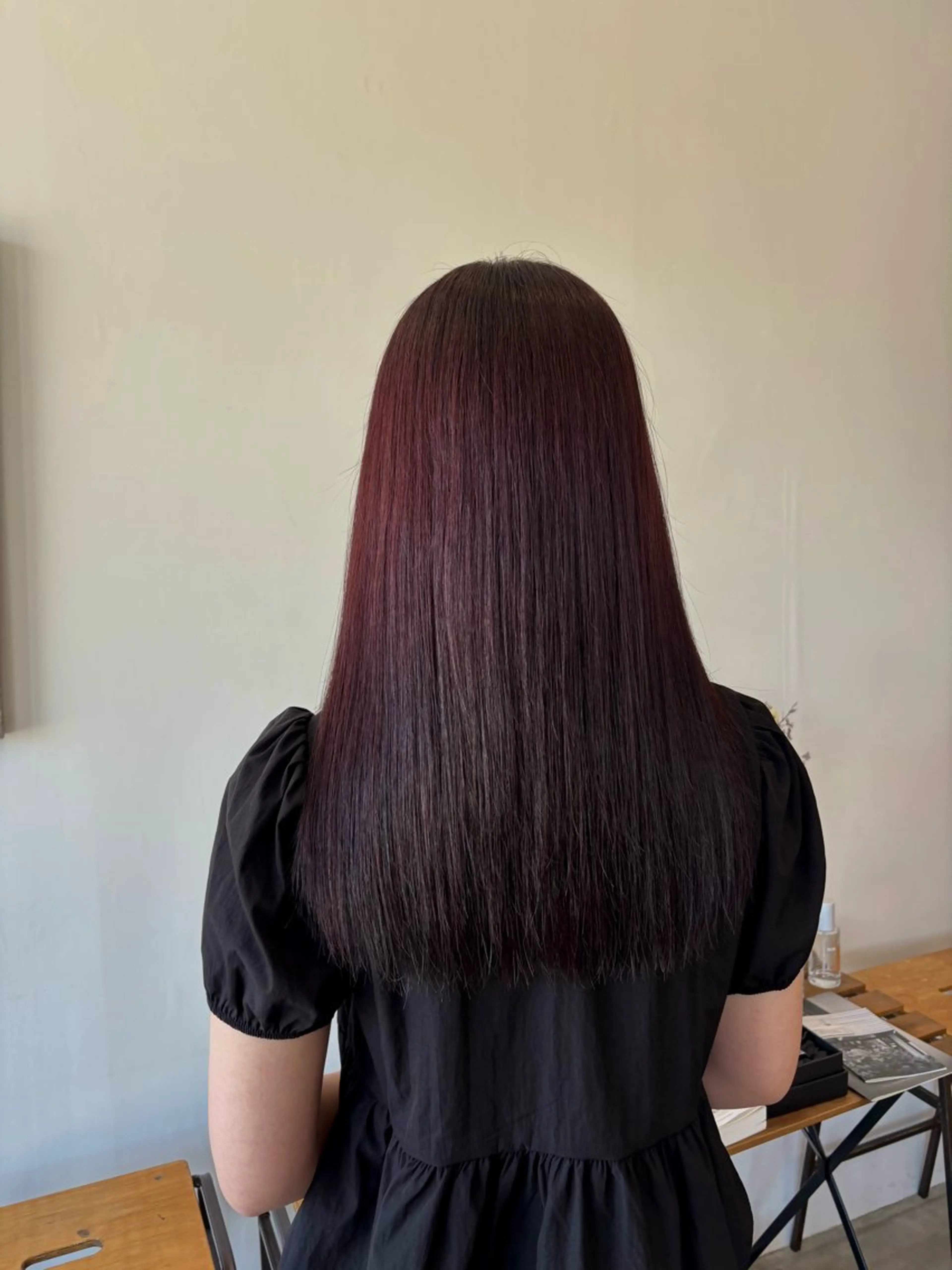 セミロング カラー ブリーチ ブリーチなしカラー レッドカラー ヘアカラー トリートメント plus HAIR いずみのヘアスタイル