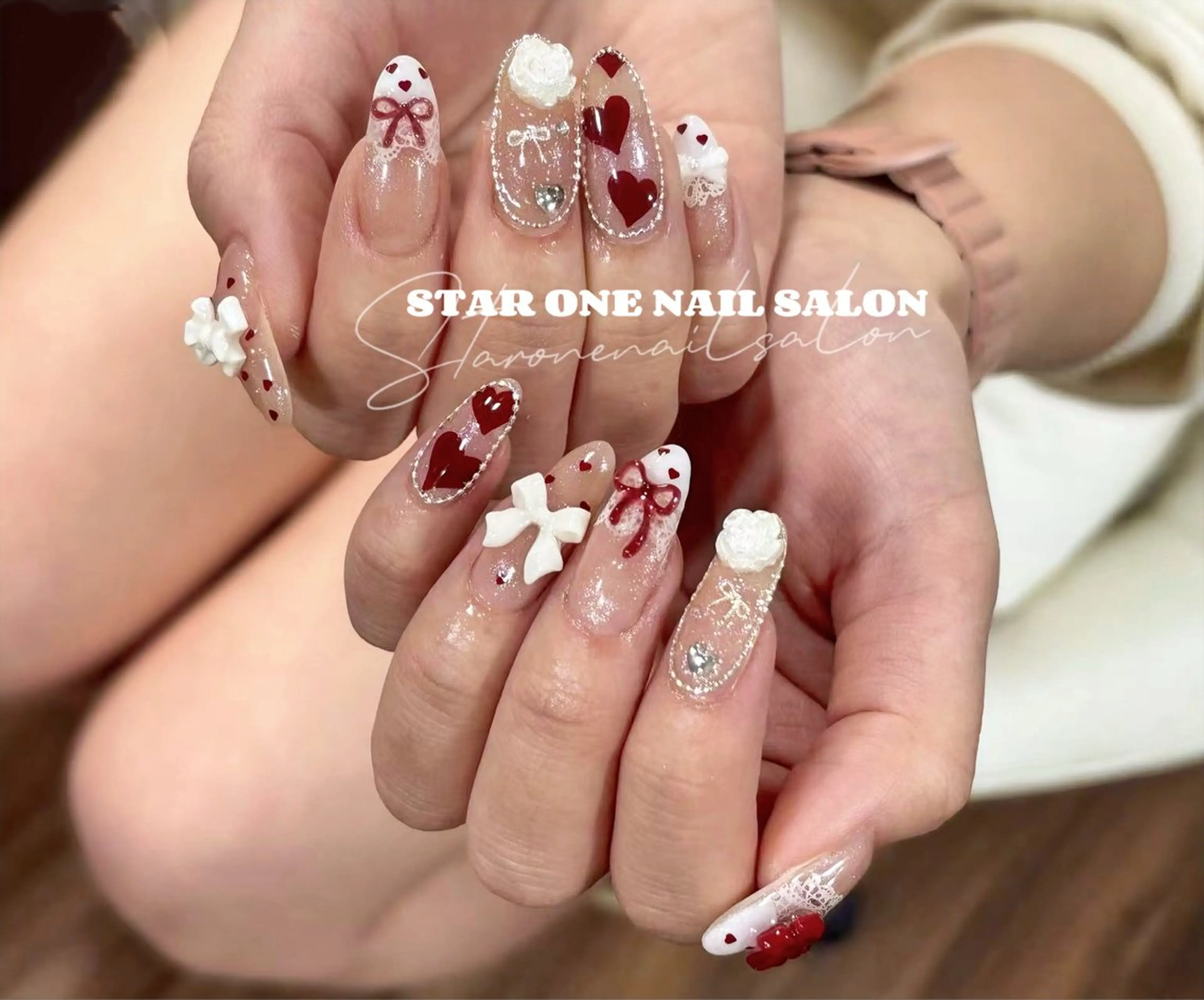 ネイル バレンタイン ハンドネイル 星 あみのネイルデザイン