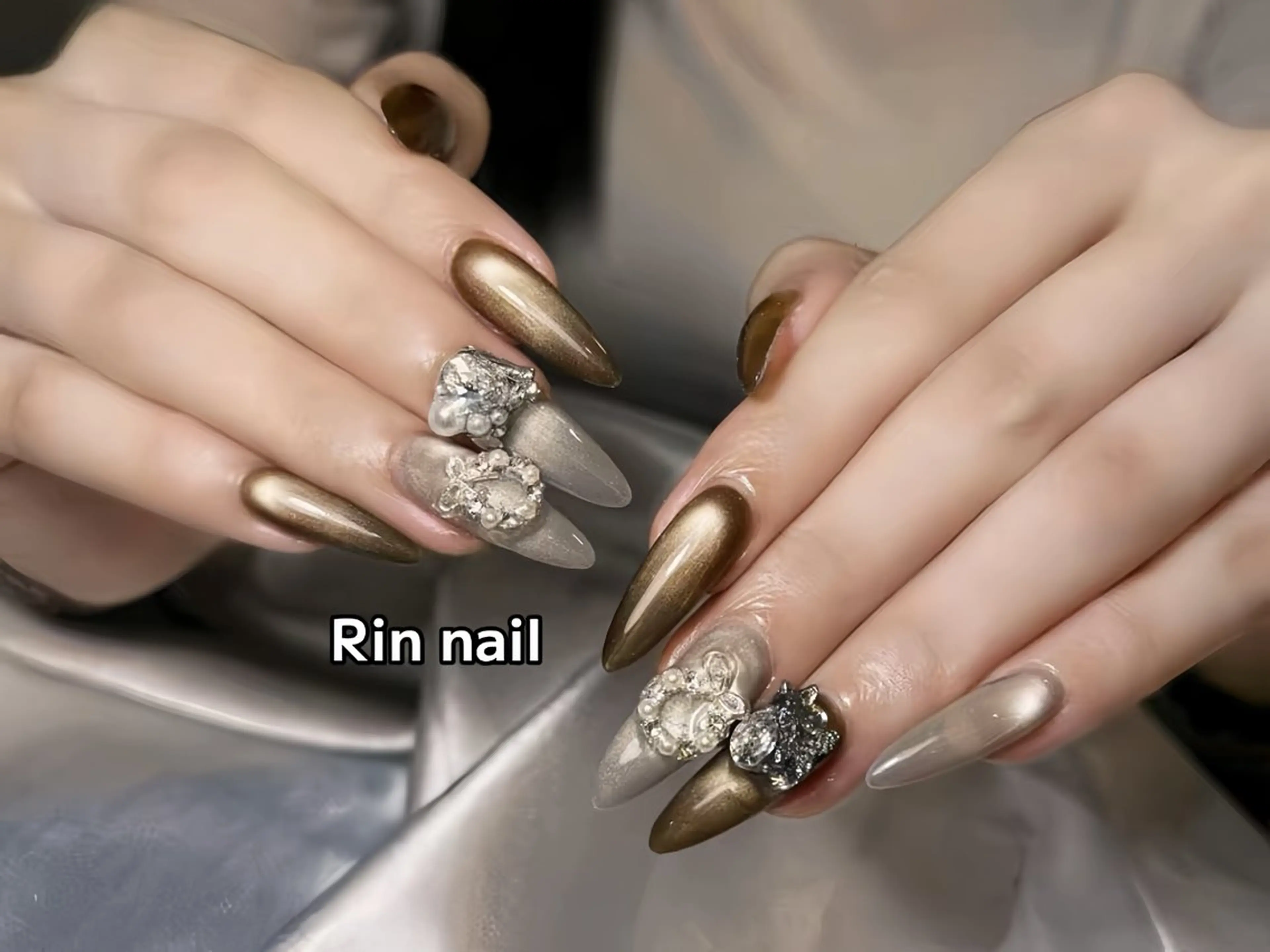 ネイル べっ甲ネイル チークネイル フラッシュネイル フラワーネイル フットネイル ハンドネイル Rin Nail Shinokuboのネイルデザイン