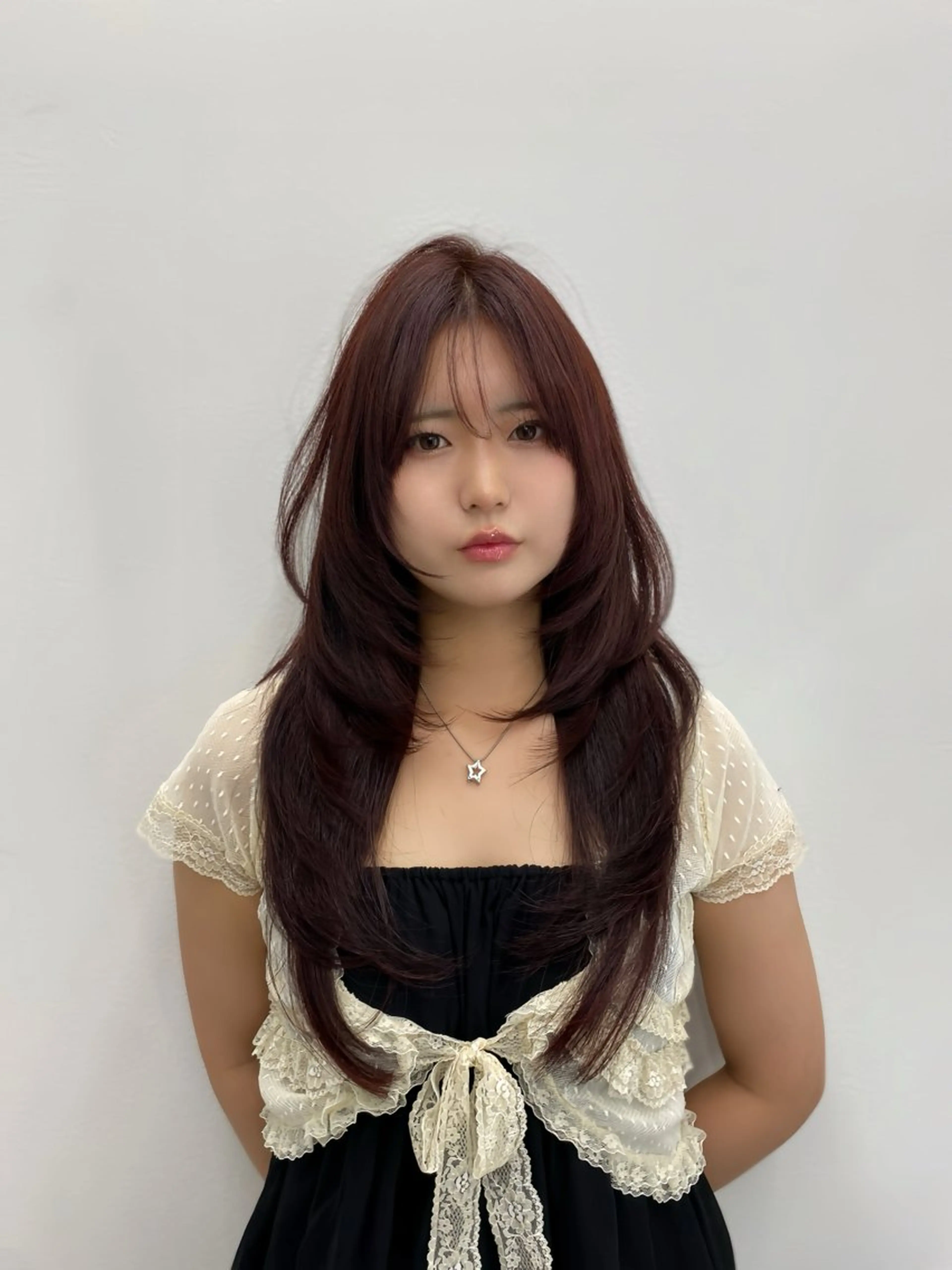 ロング カラー グレージュ 韓国風ヘア レイヤーカット レイヤー/艶カラー /韓国ヘア/高松のヘアスタイル