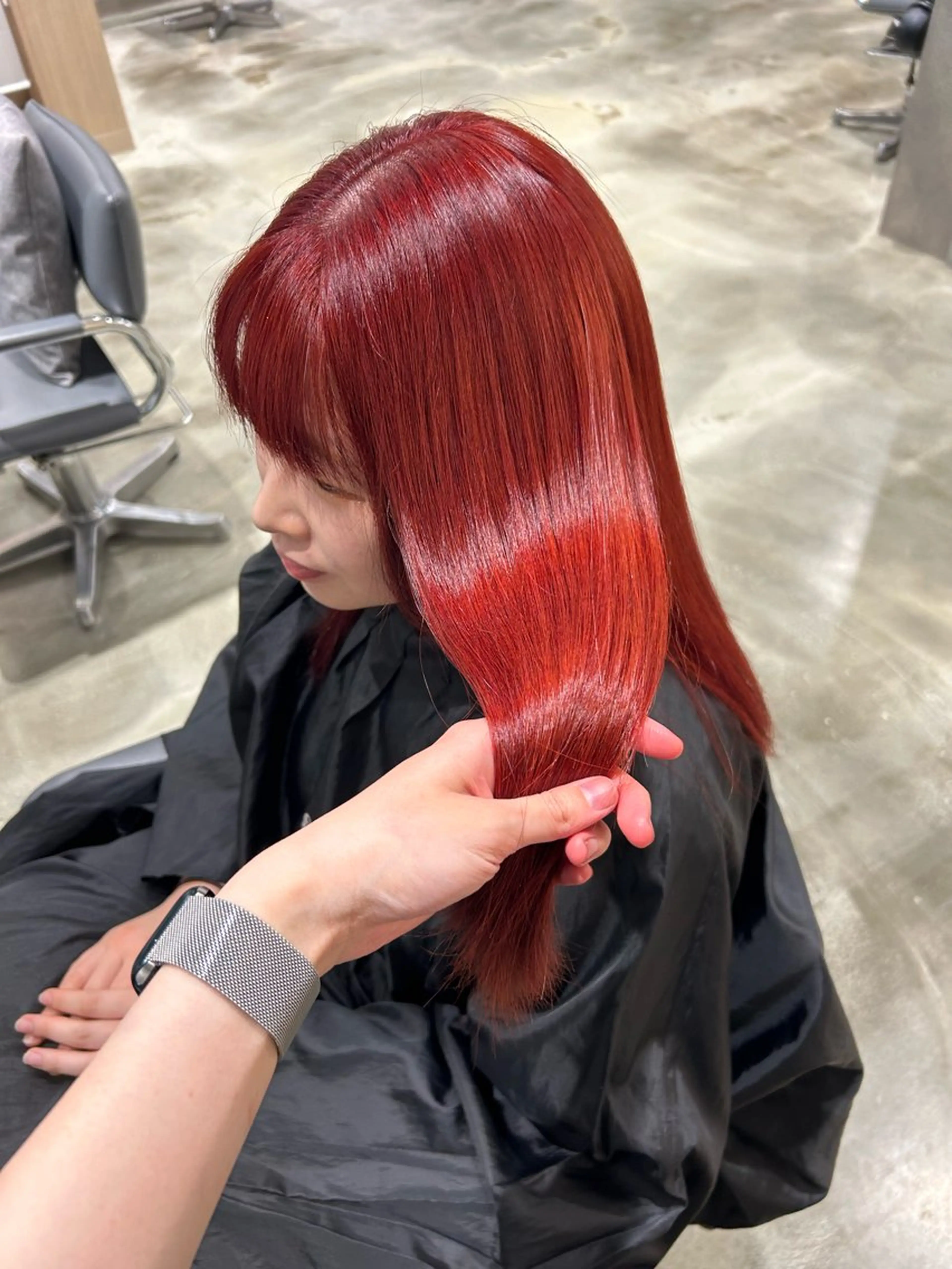 セミロング カラー ブリーチ レッドカラー 新宿ハイトーン/ カットモデル/のりかのヘアスタイル