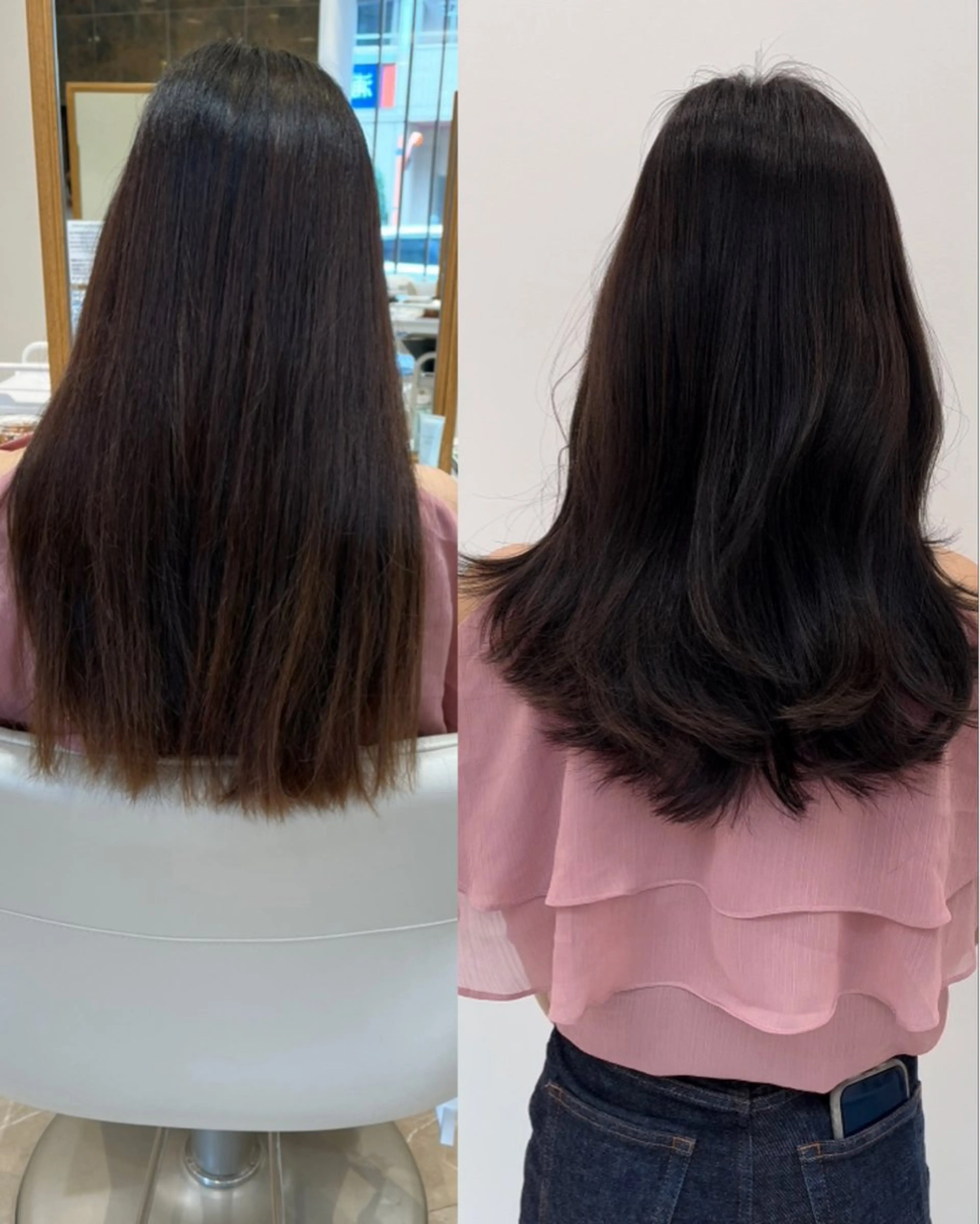 セミロング カラー 透明感カラー オレンジ 韓国風ヘア レイヤーカット ローレイヤー カット ヘアカラー トリートメント ミタニ/髪質改善 /レイヤーカットのヘアスタイル