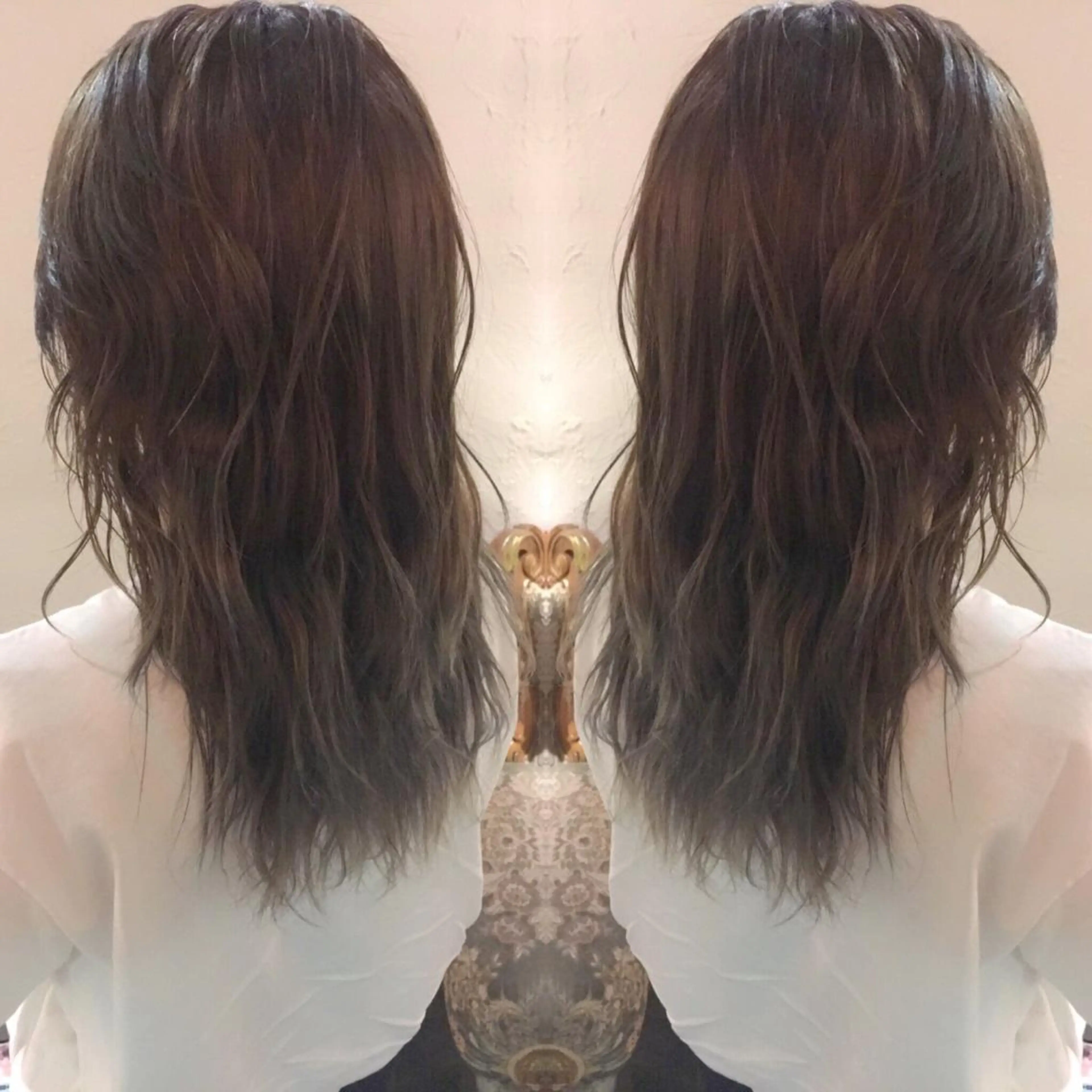 ロング カラー パーマ ヘアアレンジ シルバー エグチ アキラのヘアスタイル