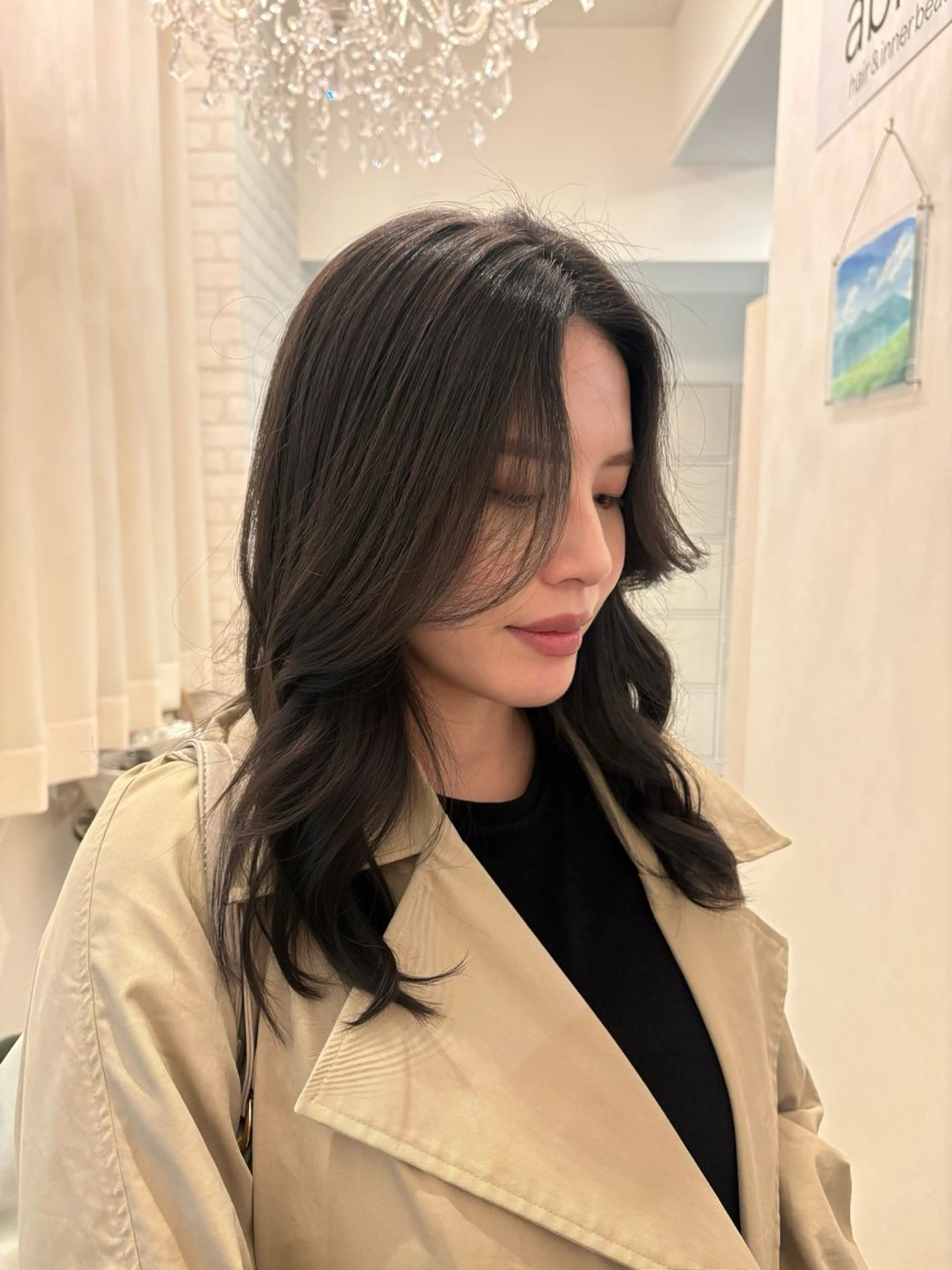 セミロング カラー 透明感カラー グレージュ オリーブグレージュ オリーブグレー レイヤーカット カット ヘアカラー トリートメント 透明感/韓国風 HIRARIのヘアスタイル