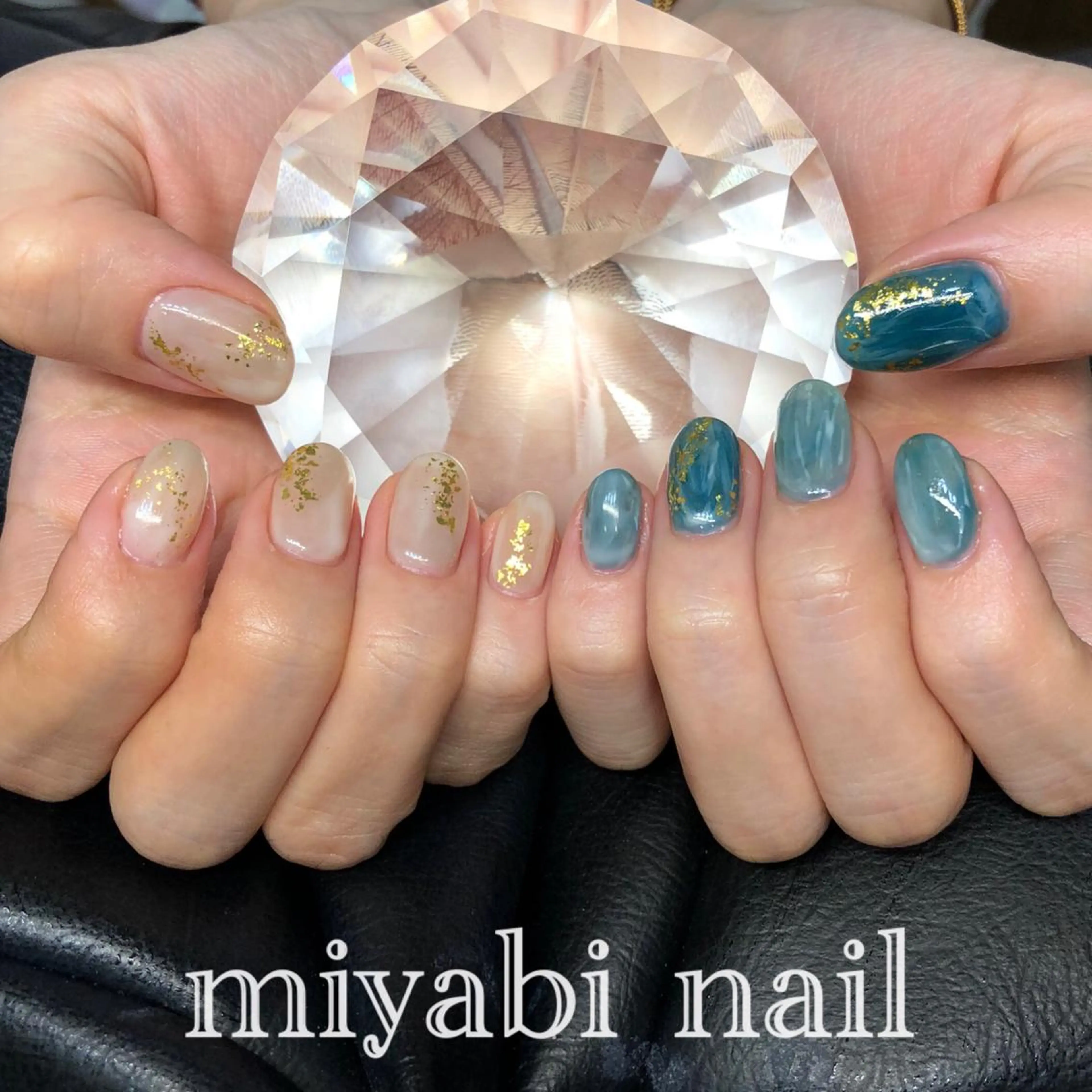 ネイル アートネイル グリーン 持ち込み ニュアンスネイル ハンドネイル miyabi nail 桂川駅近くのネイルデザイン