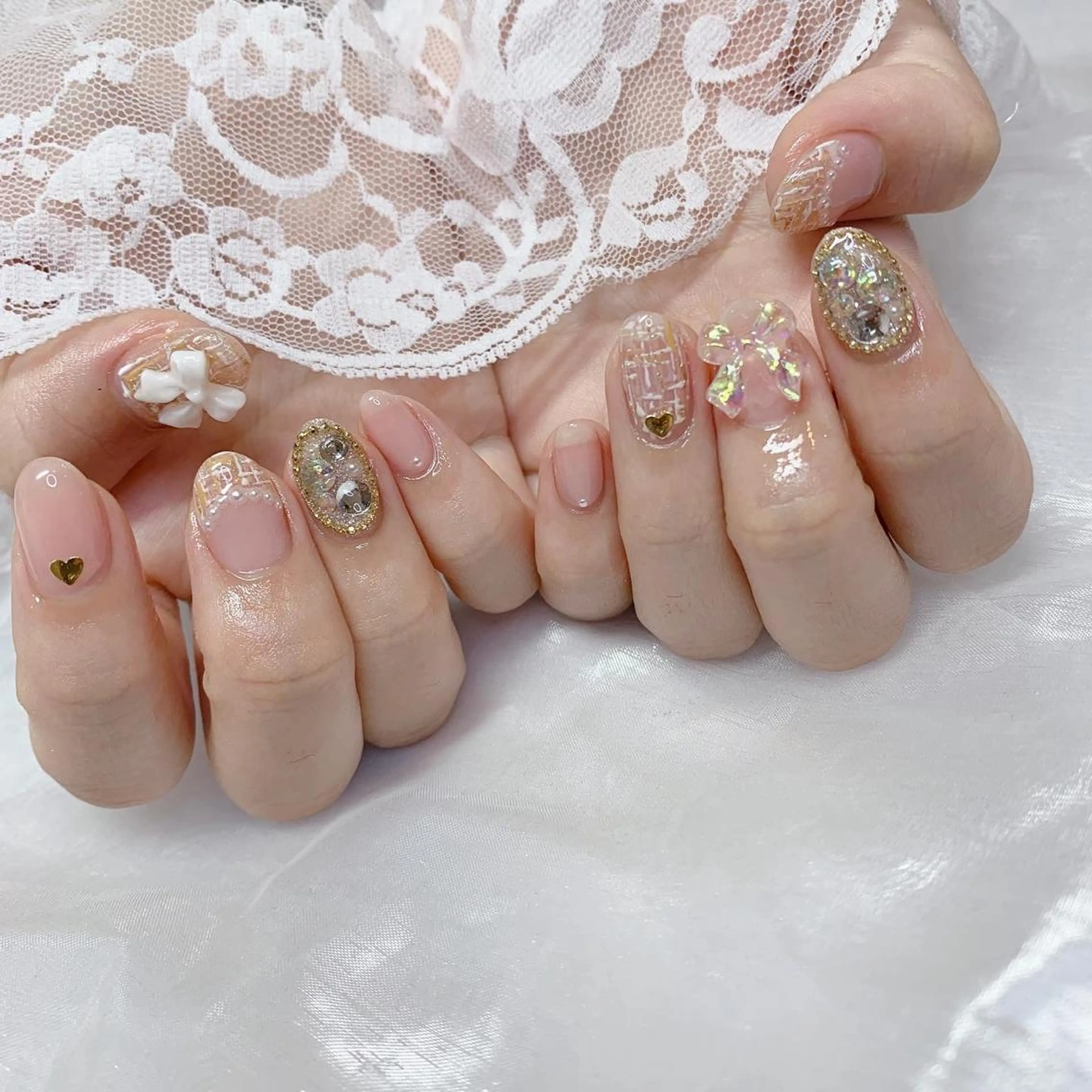 ネイル リボン ハンドネイル La neige* yuki 🥯🍑のネイルデザイン