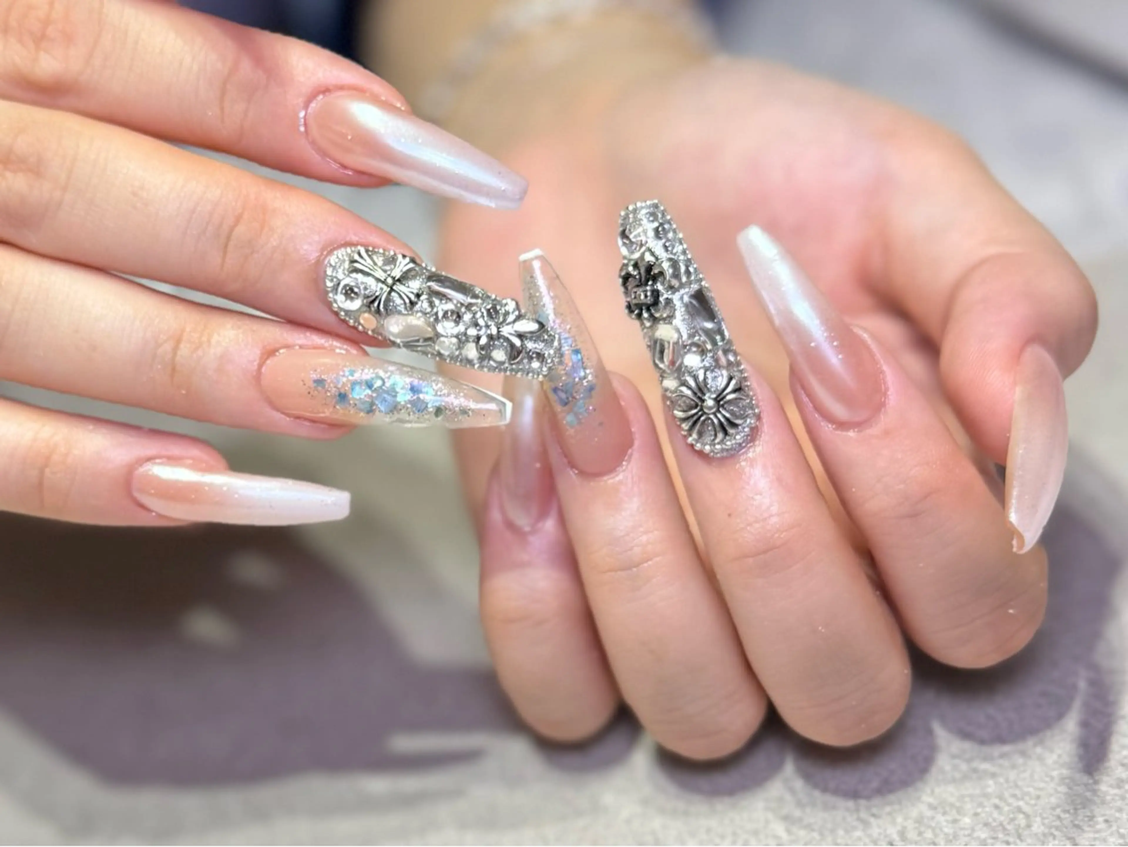 ロング ハンドネイル Mnailsalon フィルイン対応サロンのネイルデザイン