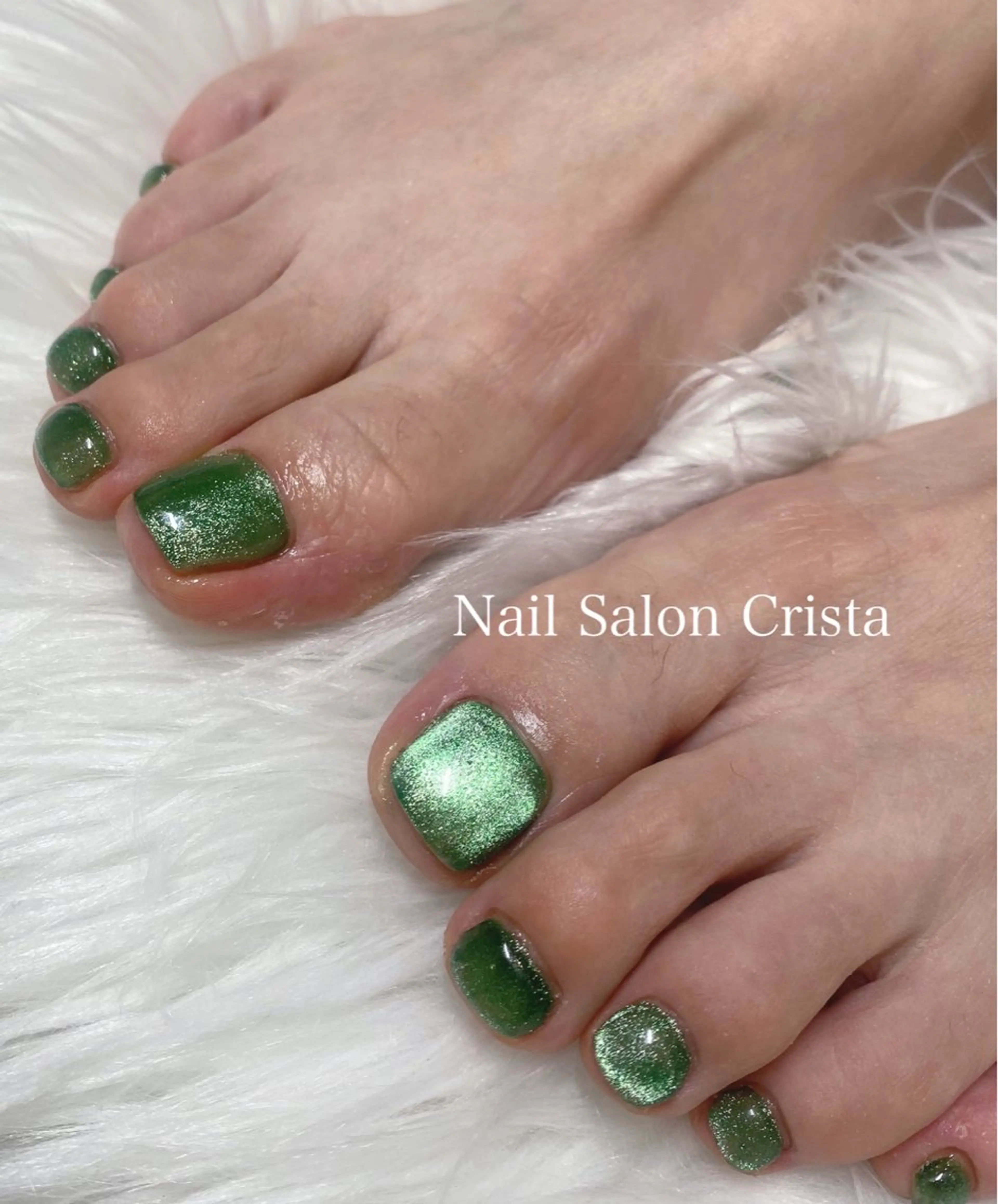 ネイル ジェルネイル グリーン パラジェル フットネイル CRISTA所属・CRISTA MOMOのネイルデザイン