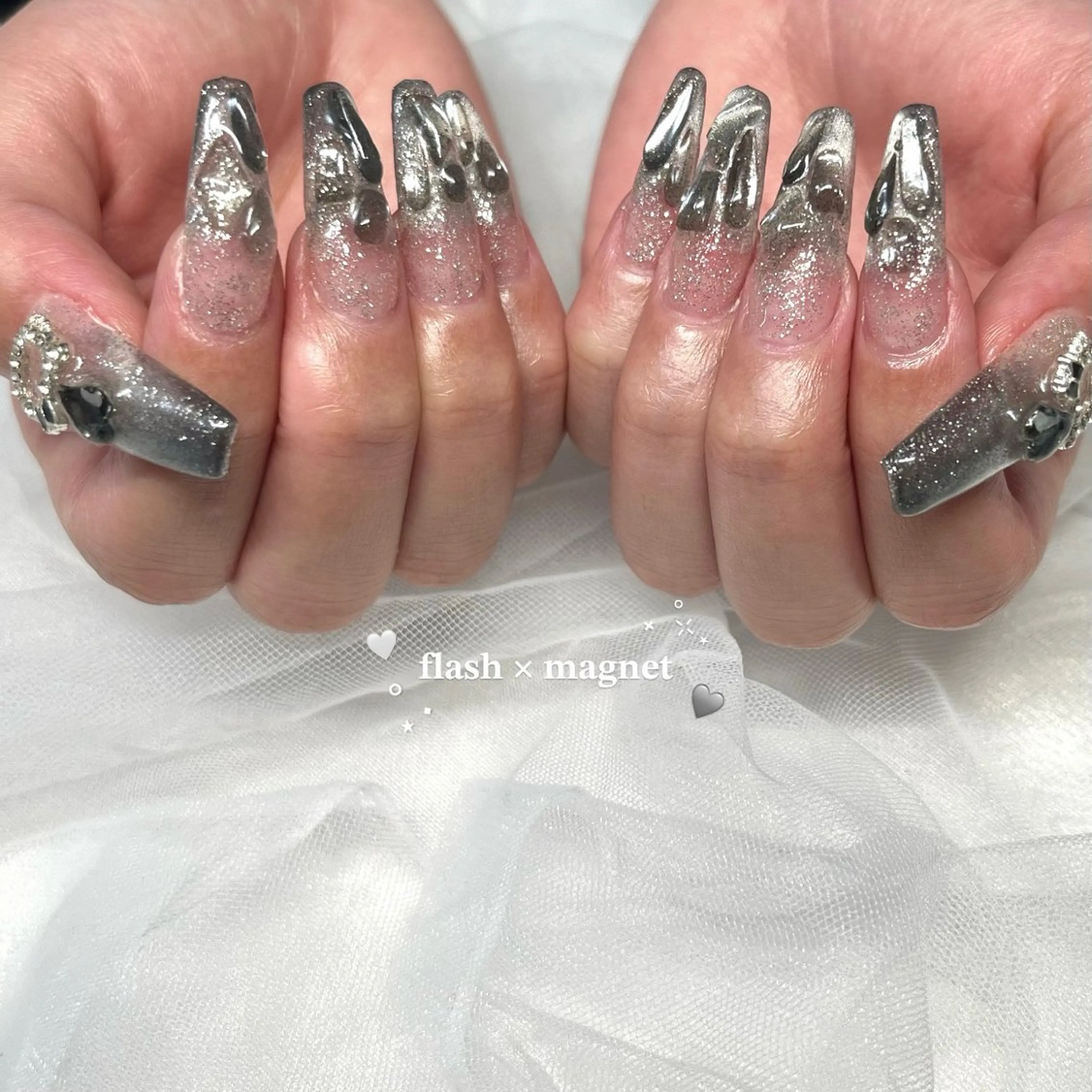 ネイル 長さ出し フラッシュネイル ジェルネイル マグネットネイル 持ち込み ハンドネイル 🌷Gemini nami🌷のネイルデザイン