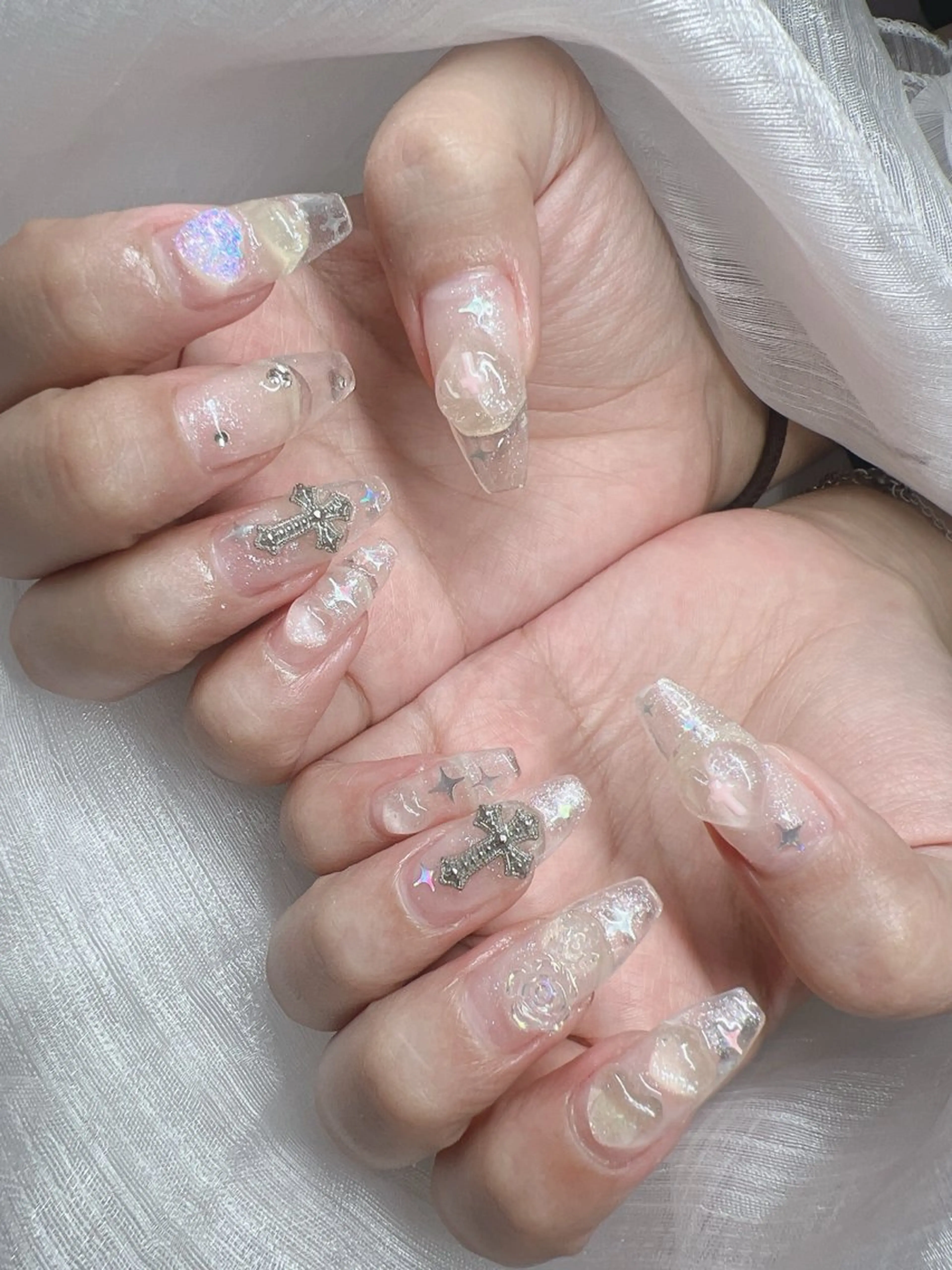 ネイル 長さ出し グラデーション キラキラネイル マグネットネイル ニュアンスネイル Lee Nails チップ長さだし専門店のネイルデザイン