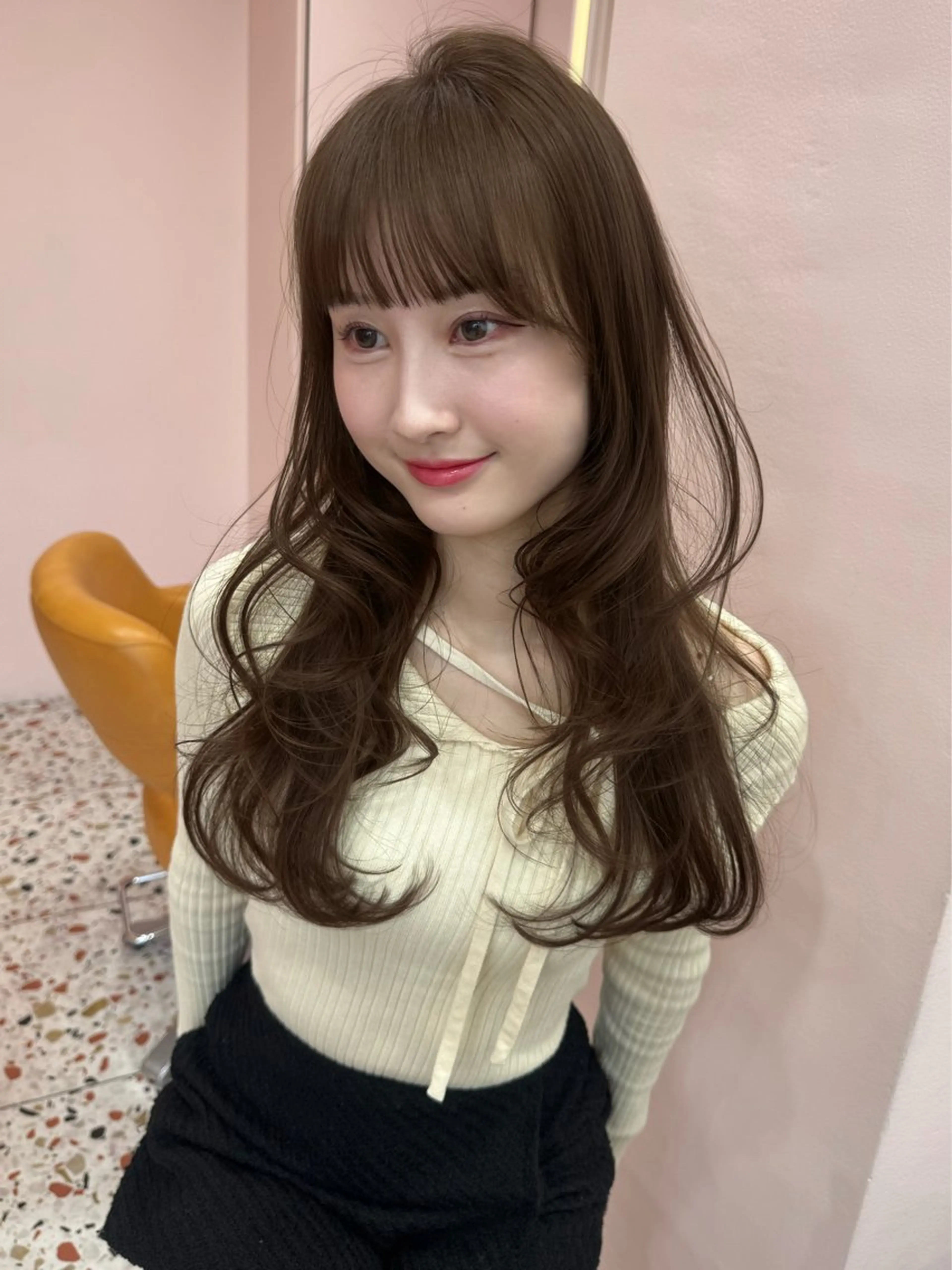 ロング ケアカラー くびれヘア 顔まわりレイヤー 顔周りカット 韓国風ヘア カット ヘアカラー トリートメント 顔周り/透明感カラー REINA𓍯のヘアスタイル