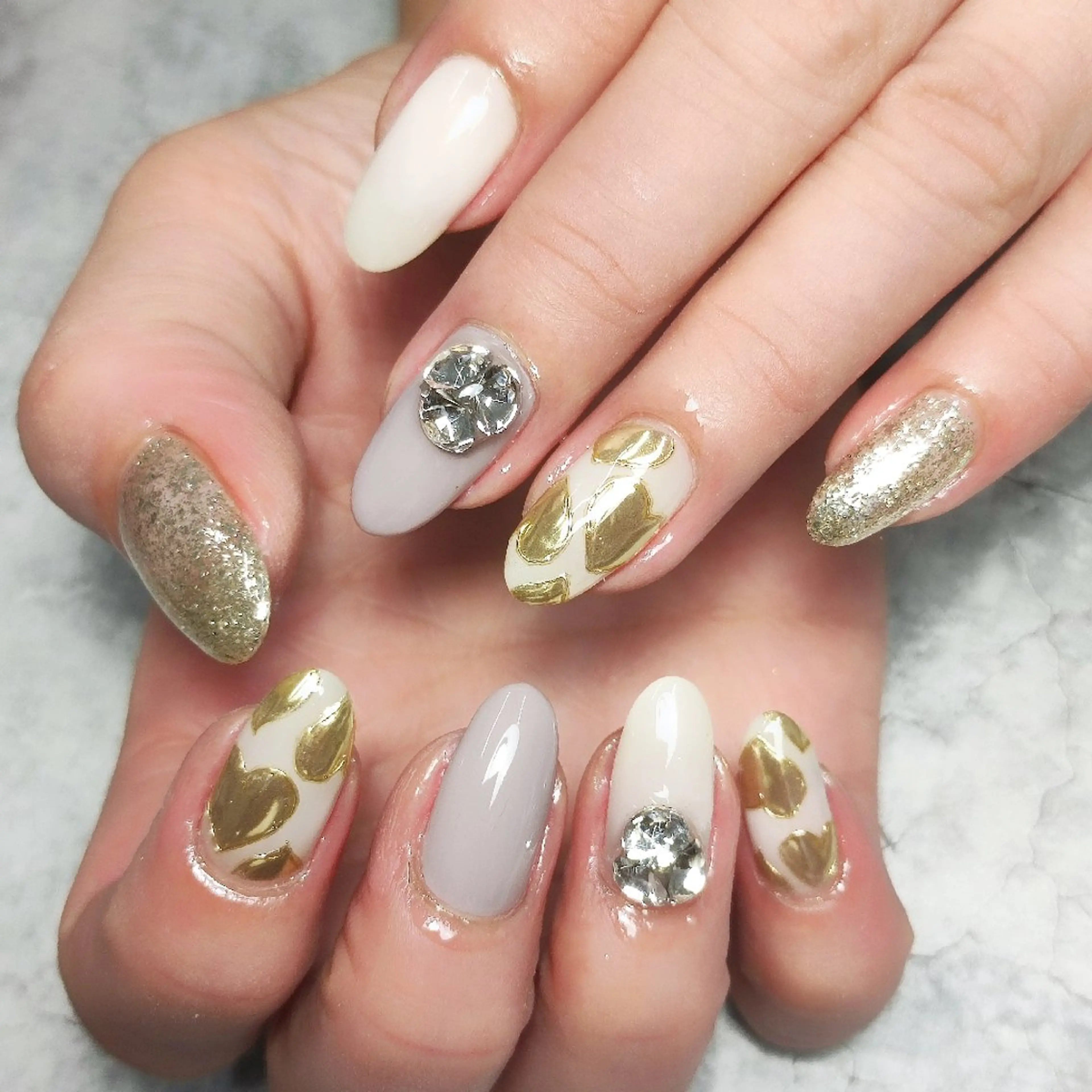 ネイル ハート ミラーネイル ハンドネイル 個人サロン saltnailのネイルデザイン