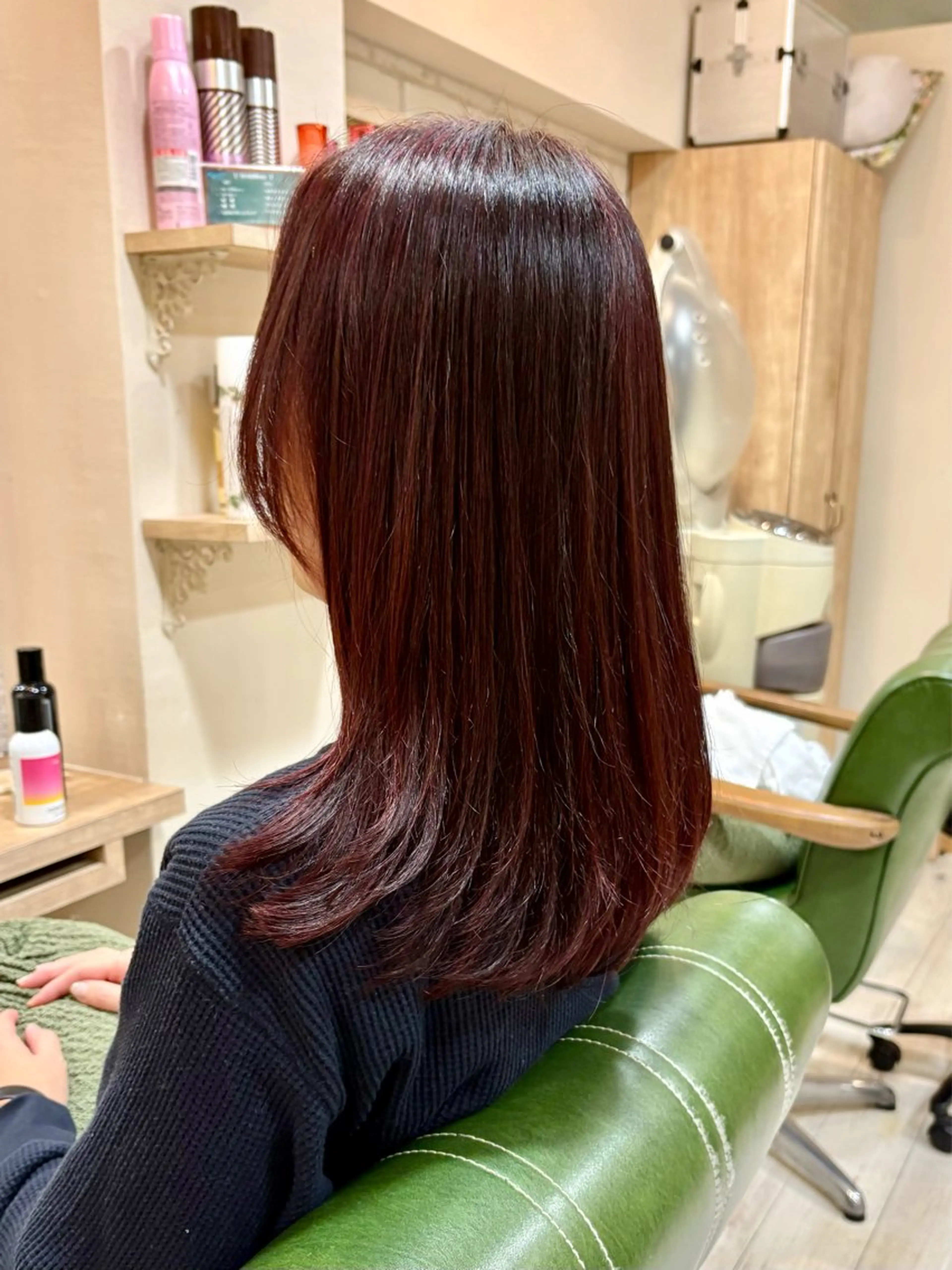 セミロング カラー ハイライトカラー ローズカラー ハイライト 清水 有実子のヘアスタイル