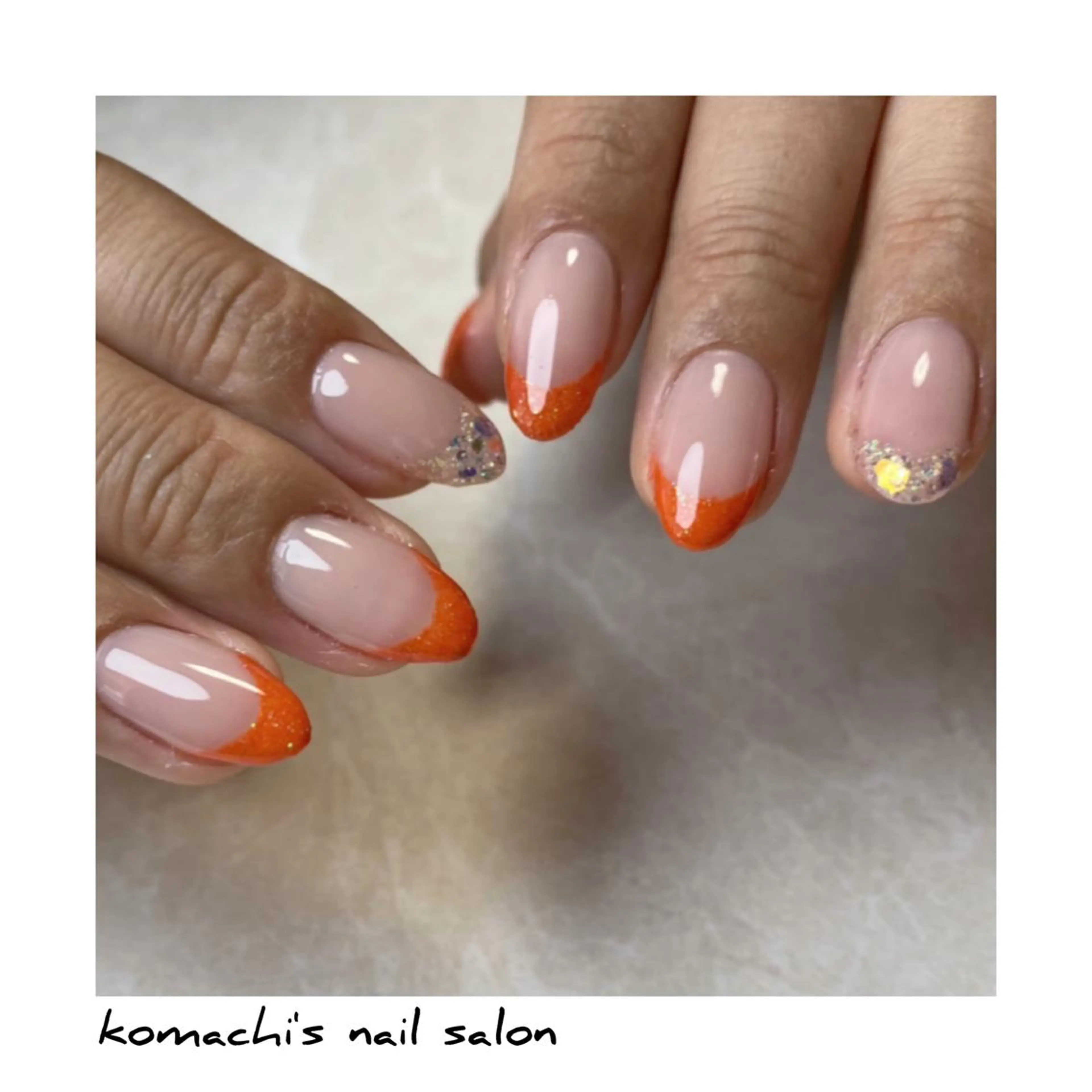 ネイル フレンチネイル オレンジ ハンドネイル akita kazumiのネイルデザイン