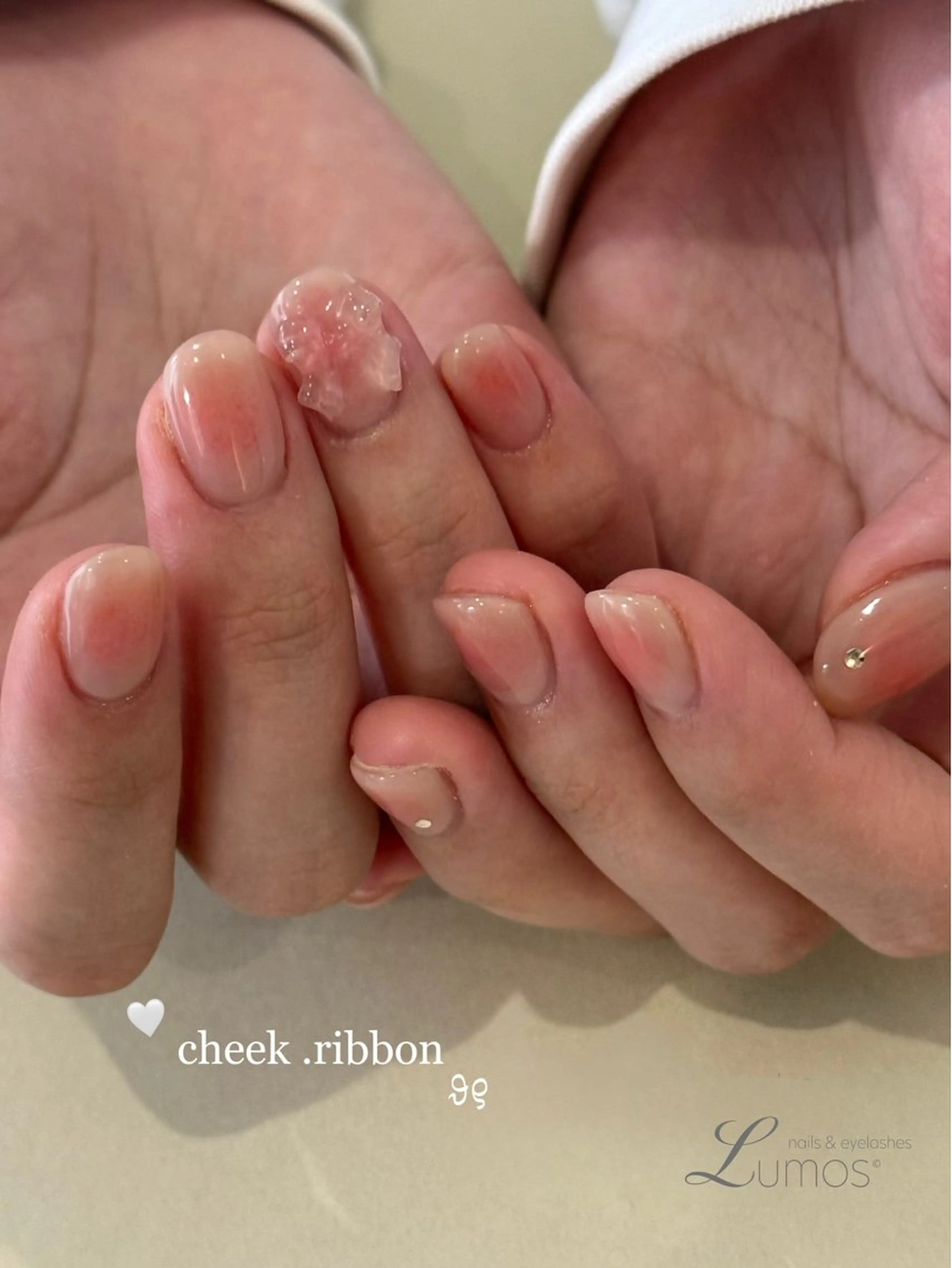 ネイル チークネイル クリアネイル リボン Lumos nails&eyelashes桜川店所属・Lumos hirocoのネイルデザイン