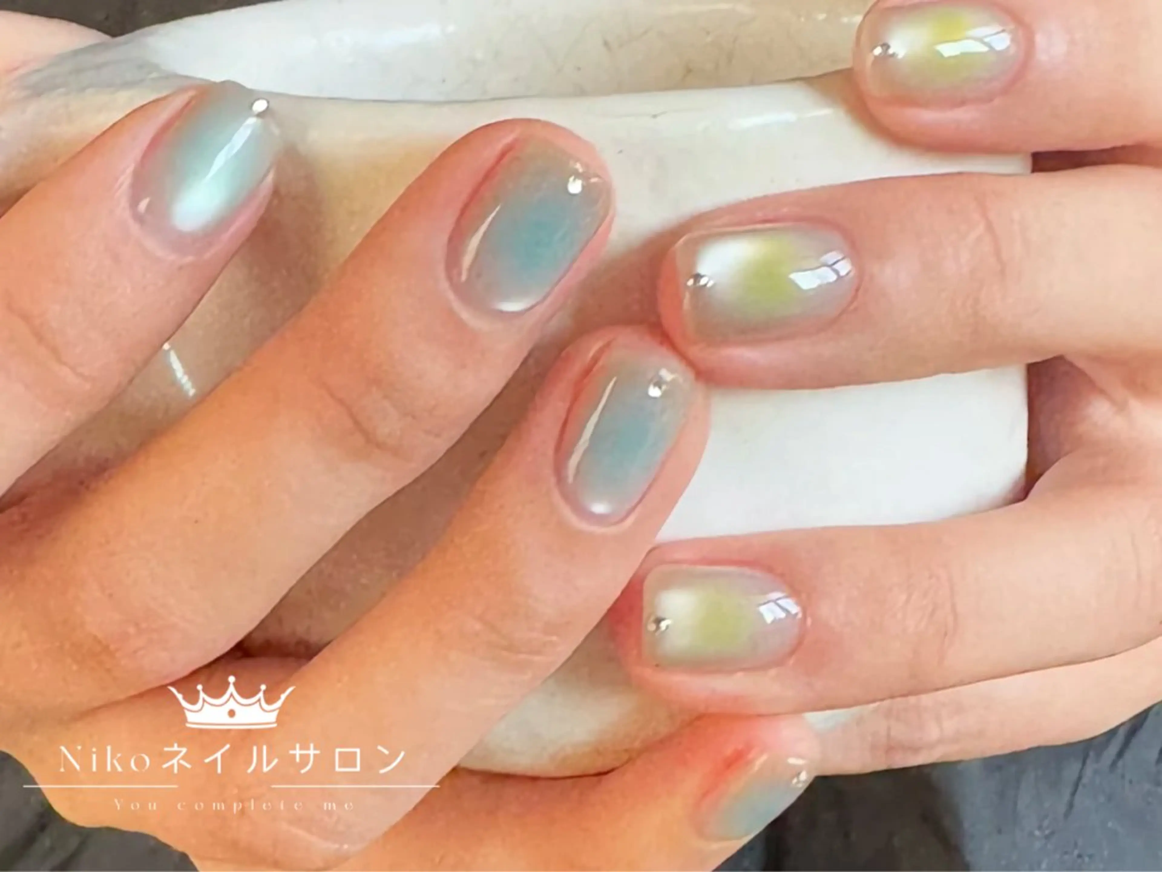 ネイル チークネイル フットネイル フレンチネイル ジェルネイル ガラスフレンチ Nikosalon rikoのネイルデザイン