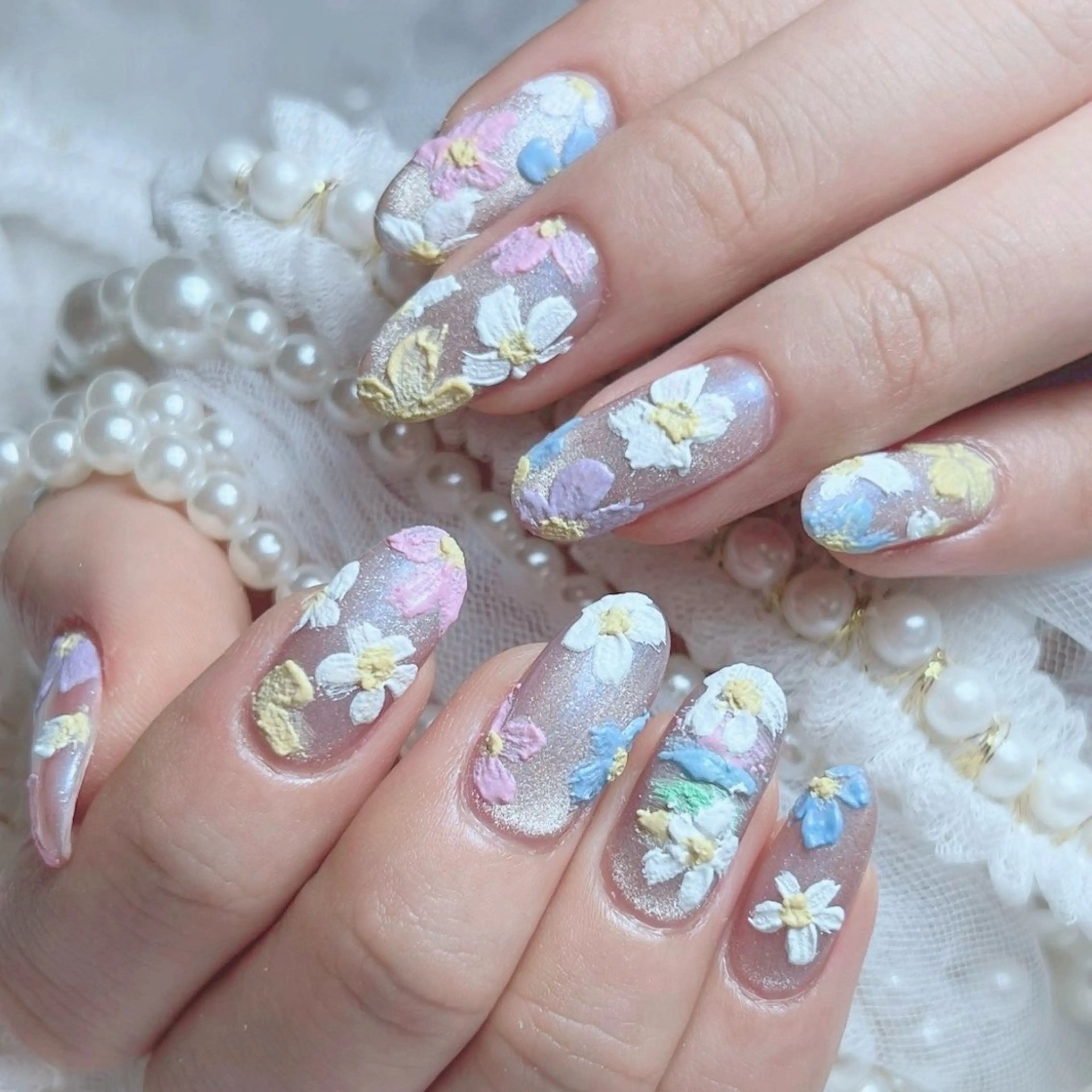 ネイル フラワーネイル ジェルネイル 春ネイル ハンドネイル Nail lieNのネイルデザイン