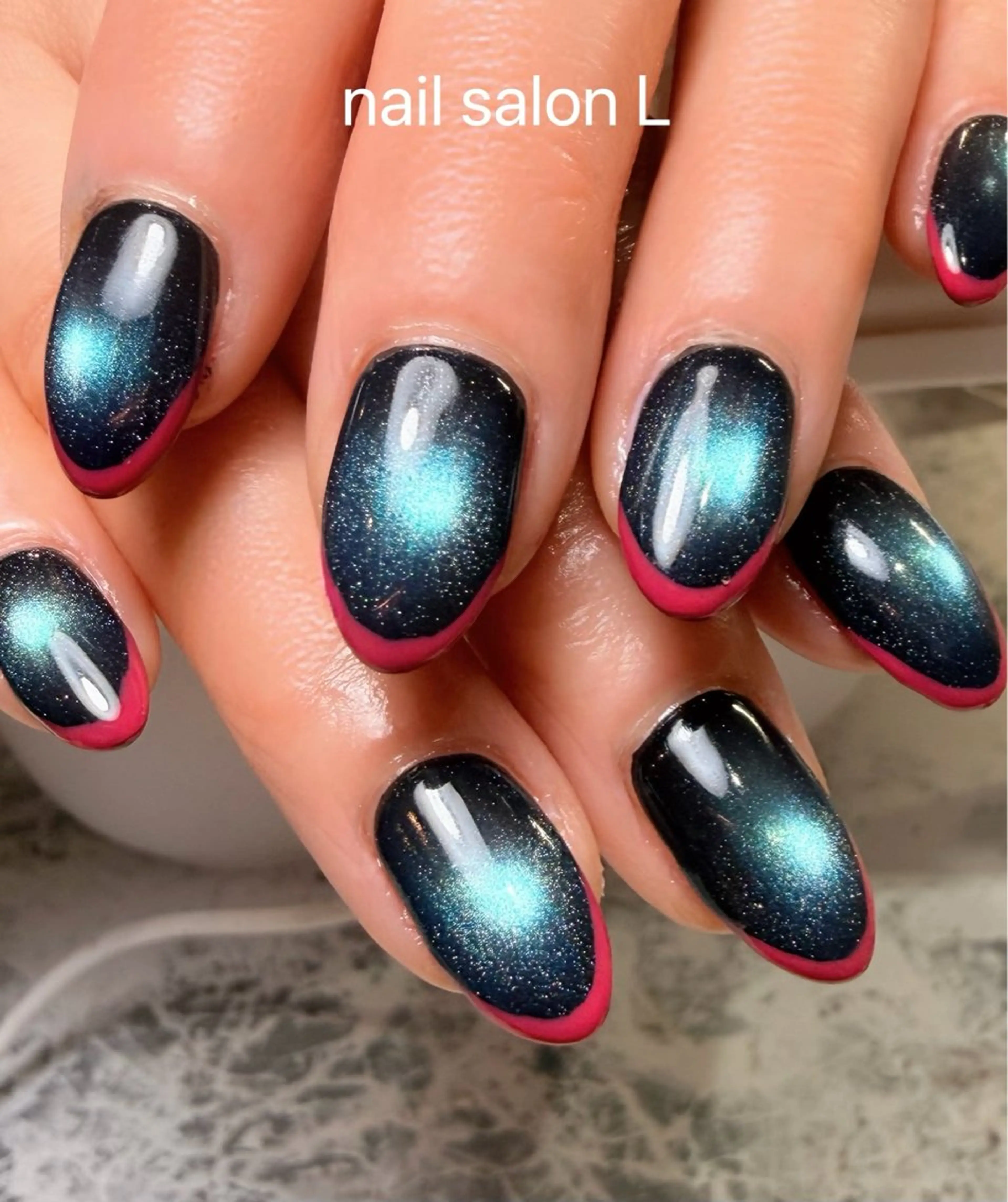 ネイル ブルー フレンチネイル 持ち込み ハンドネイル 吉川市 ネイルサロンLのネイルデザイン